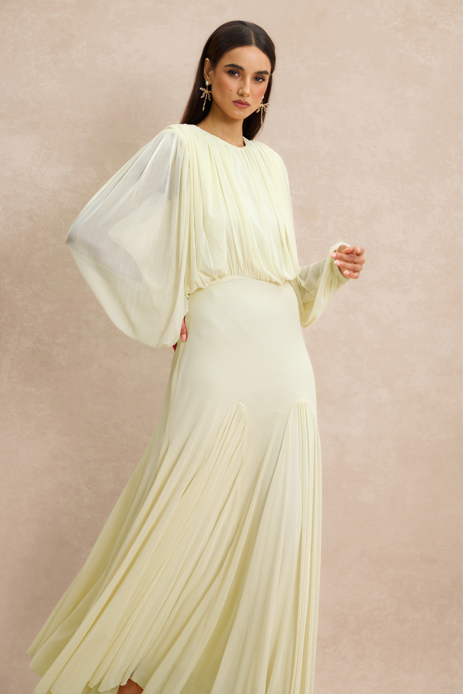 Gathered Lantern Sleeve Maxi Dress