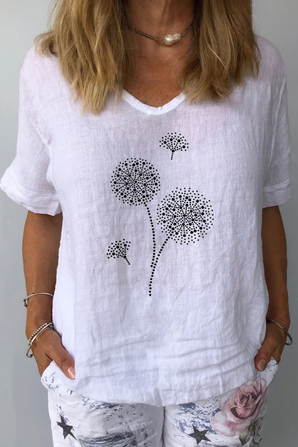 Linen Botanical Print Blouse with Lightweight Comfort
