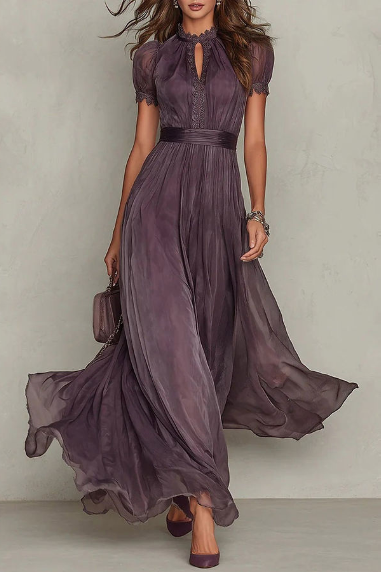 Pleated Chiffon Maxi Dress
