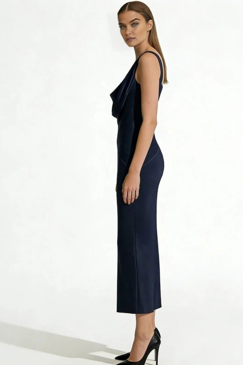 Cowl Neck Backless Satin Column Gown Dress