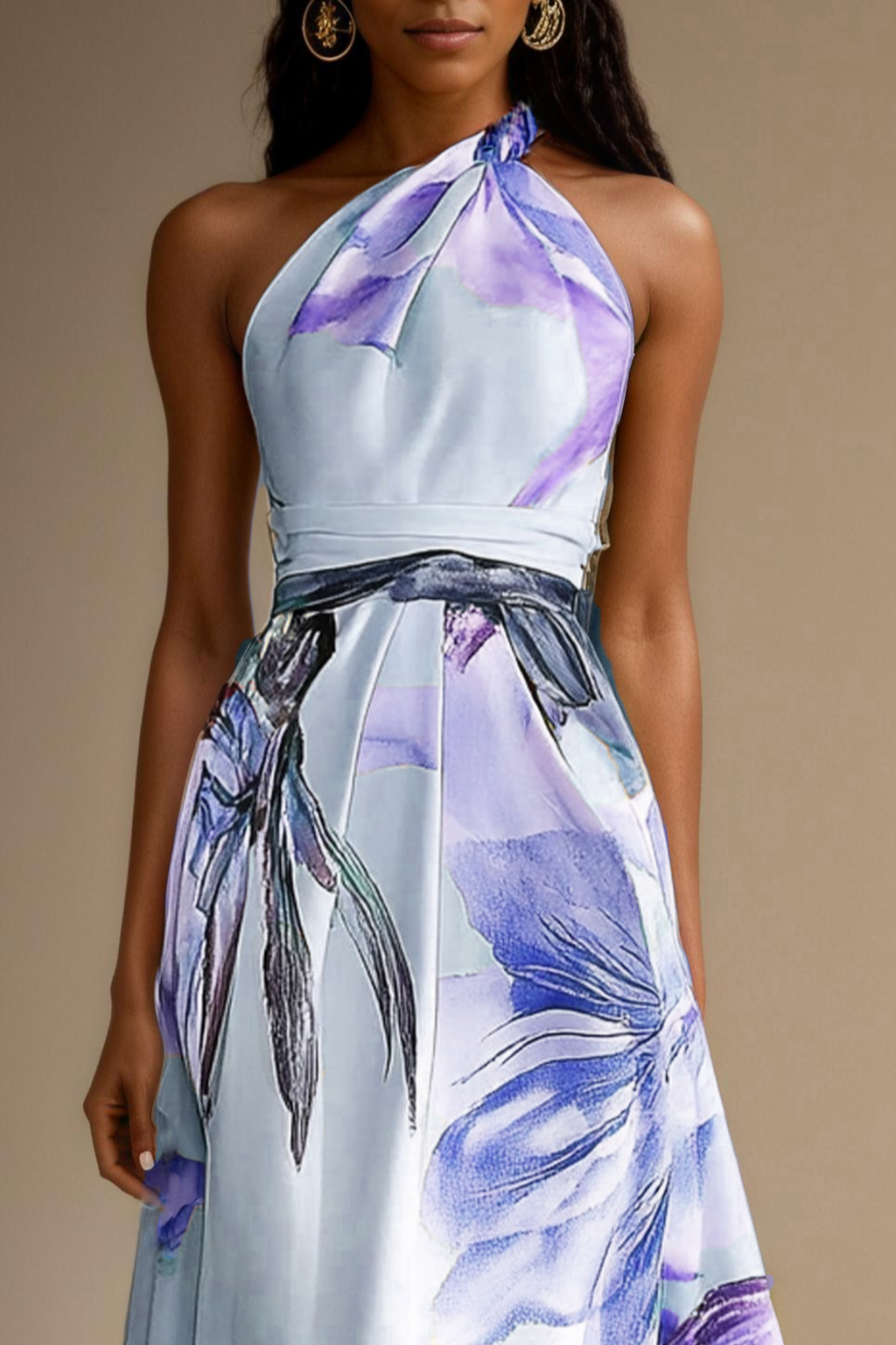 Pink Floral Satin One Shoulder Maxi Dress