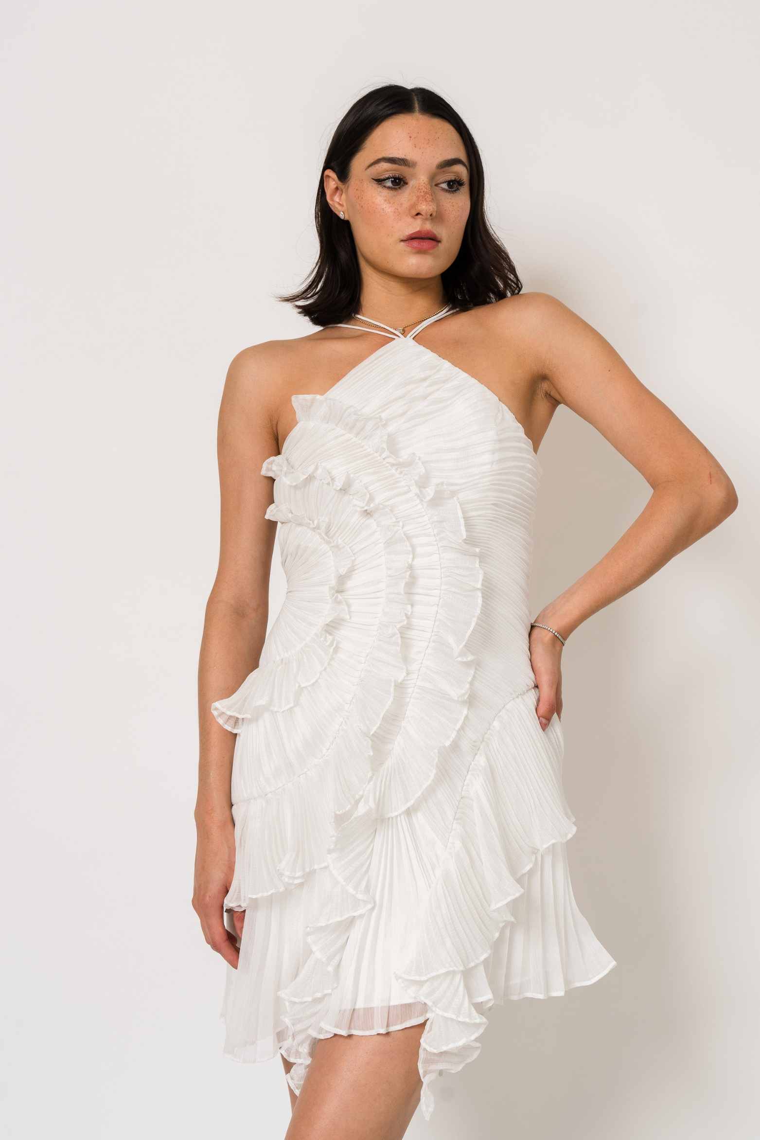 Halter Ruffle Pleated Maxi Dress for Special Occasions