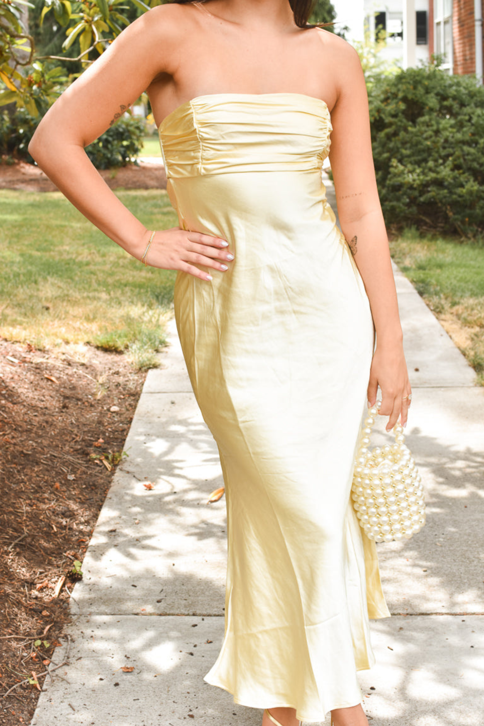 Butter Yellow Smooth Finish Midi Dress