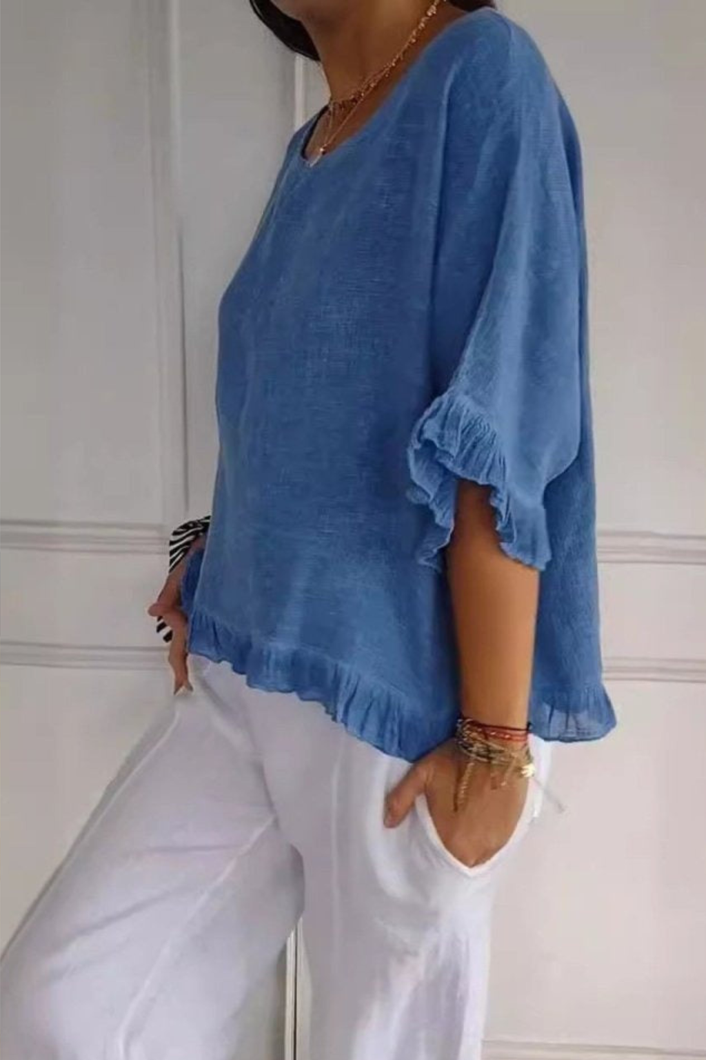 Ruffle Trim Blouse with Lightweight Comfort