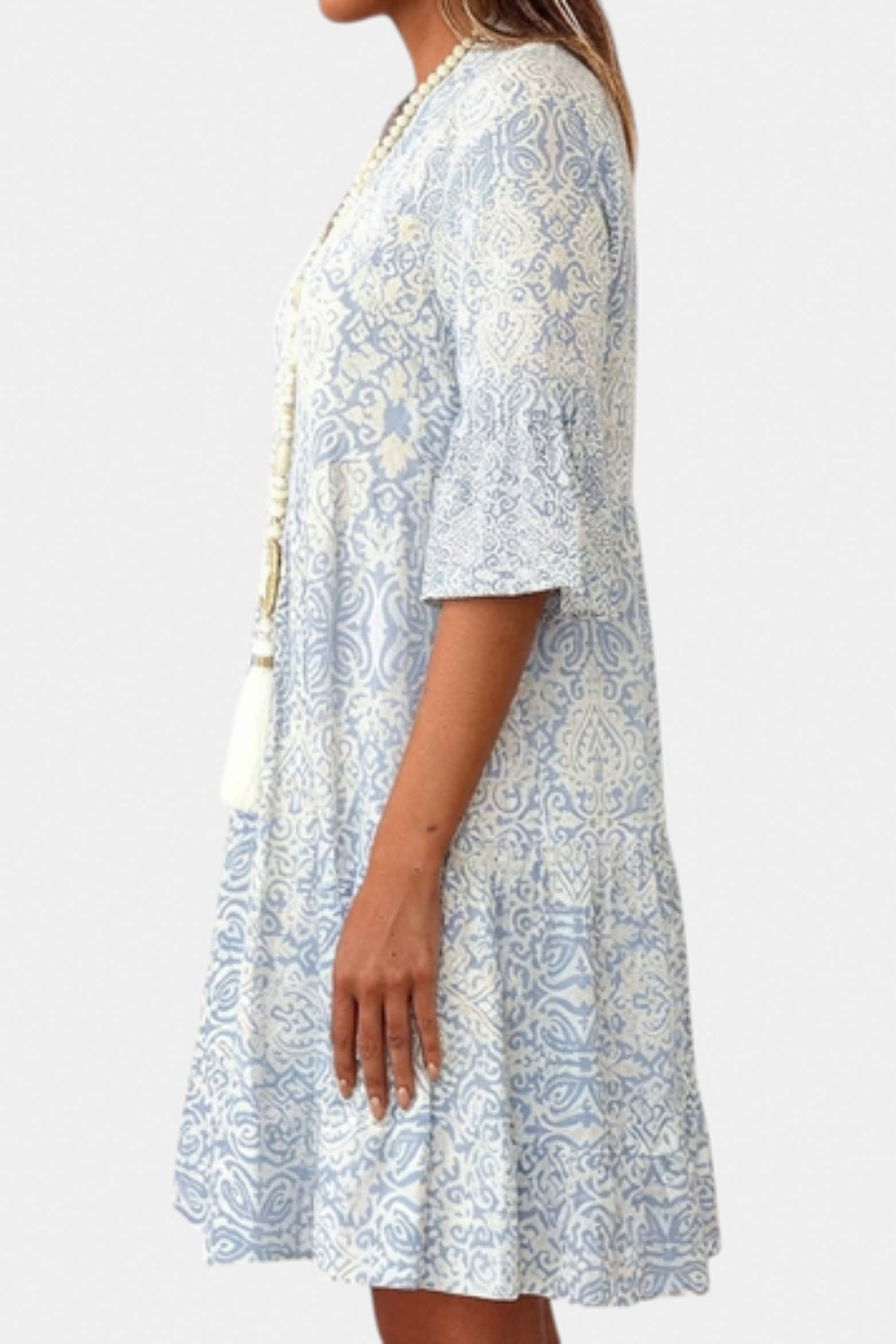 Printed V Neck Casual Summer Dress
