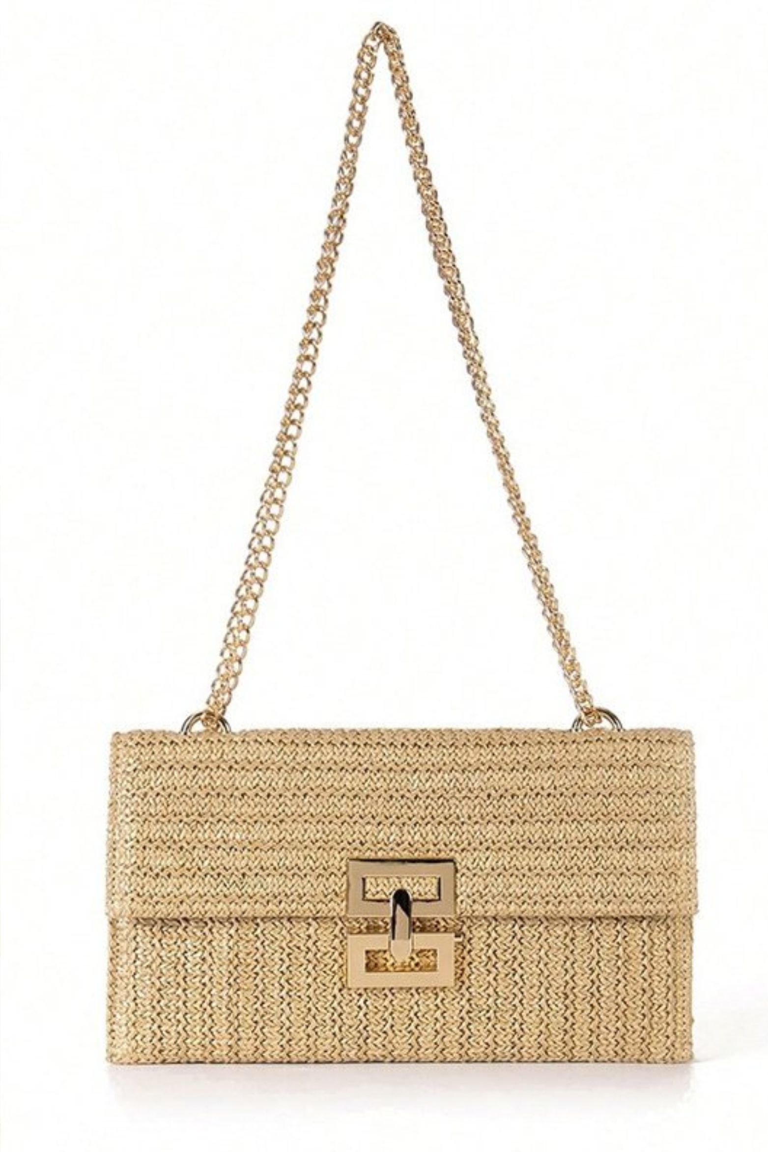 Woven Straw Chain Lock Shoulder Bag