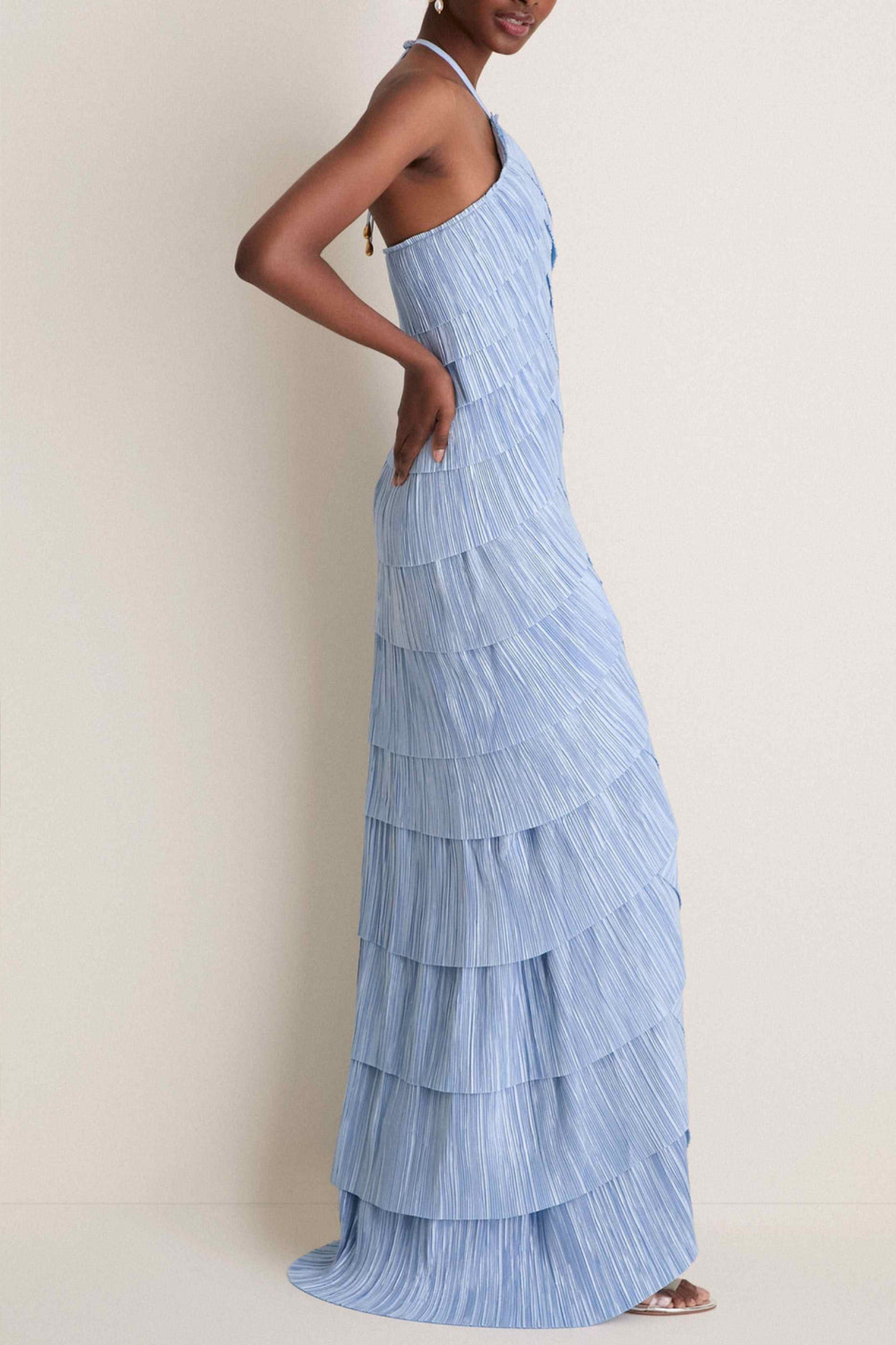 Layered Plissé Maxi Dress