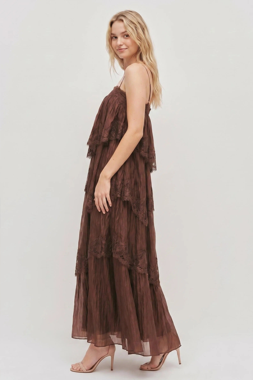 Feminine Lace Tiered Maxi Dress