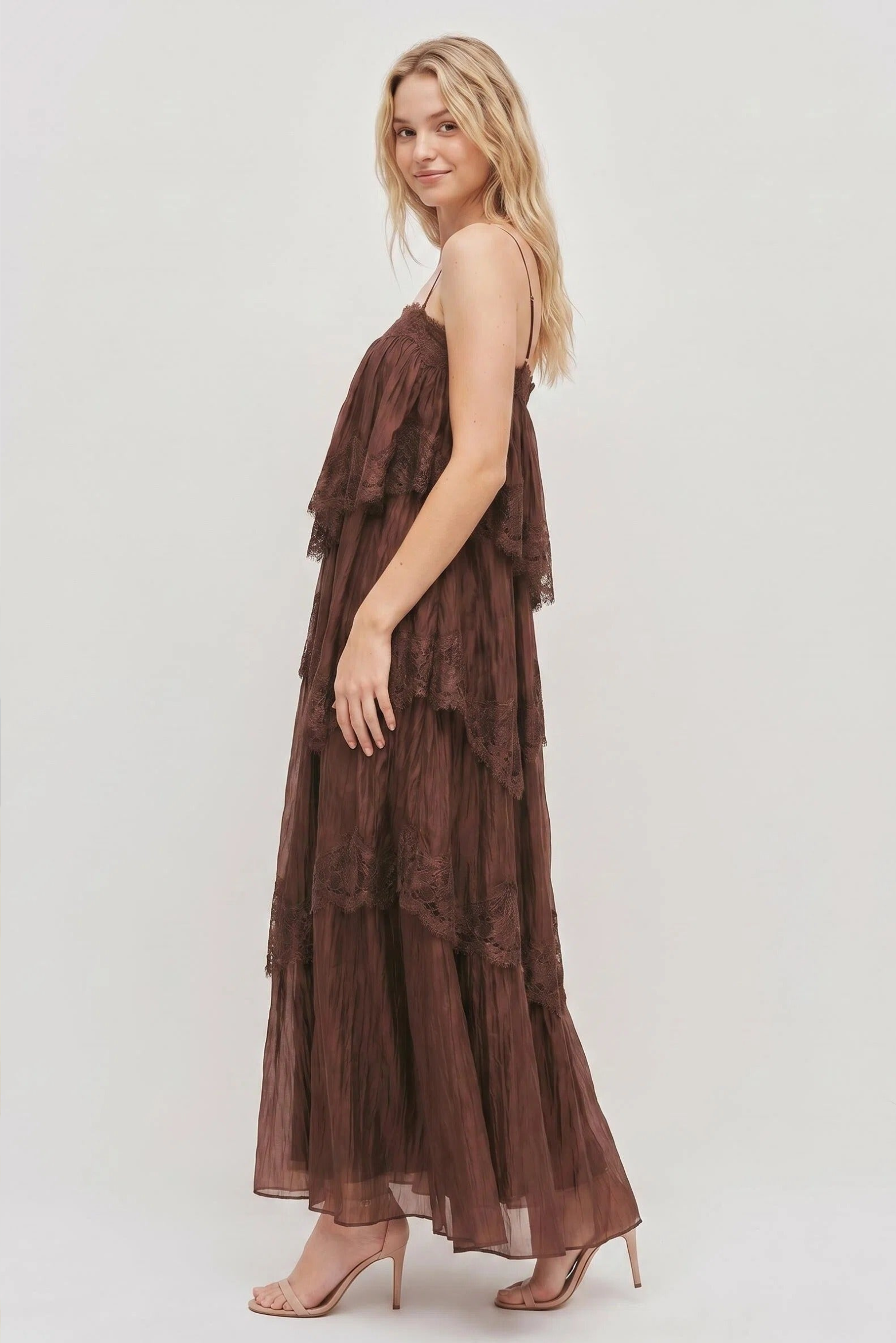 Feminine Lace Tiered Maxi Dress