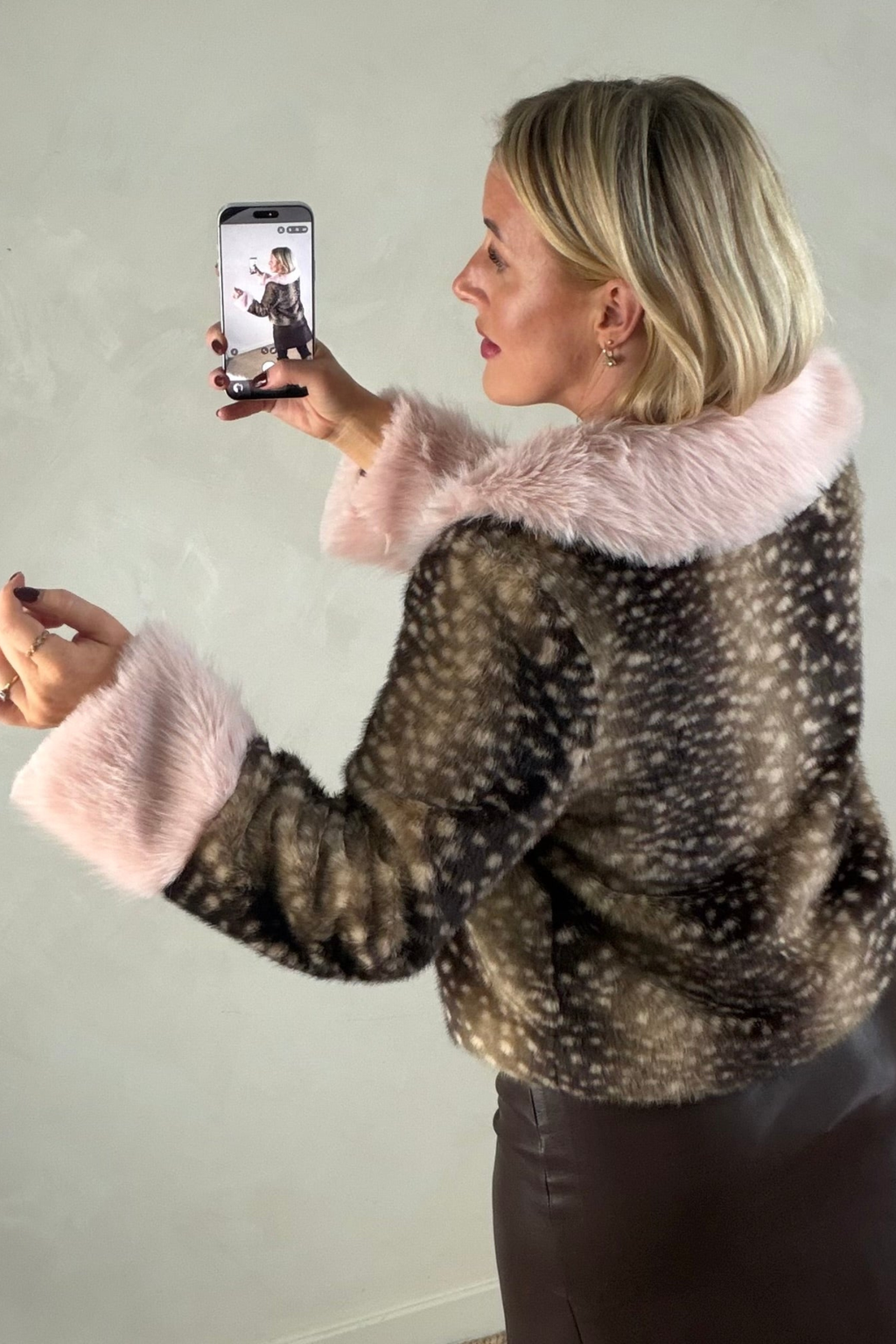 Spotted Print Colorblock Button Up Coat