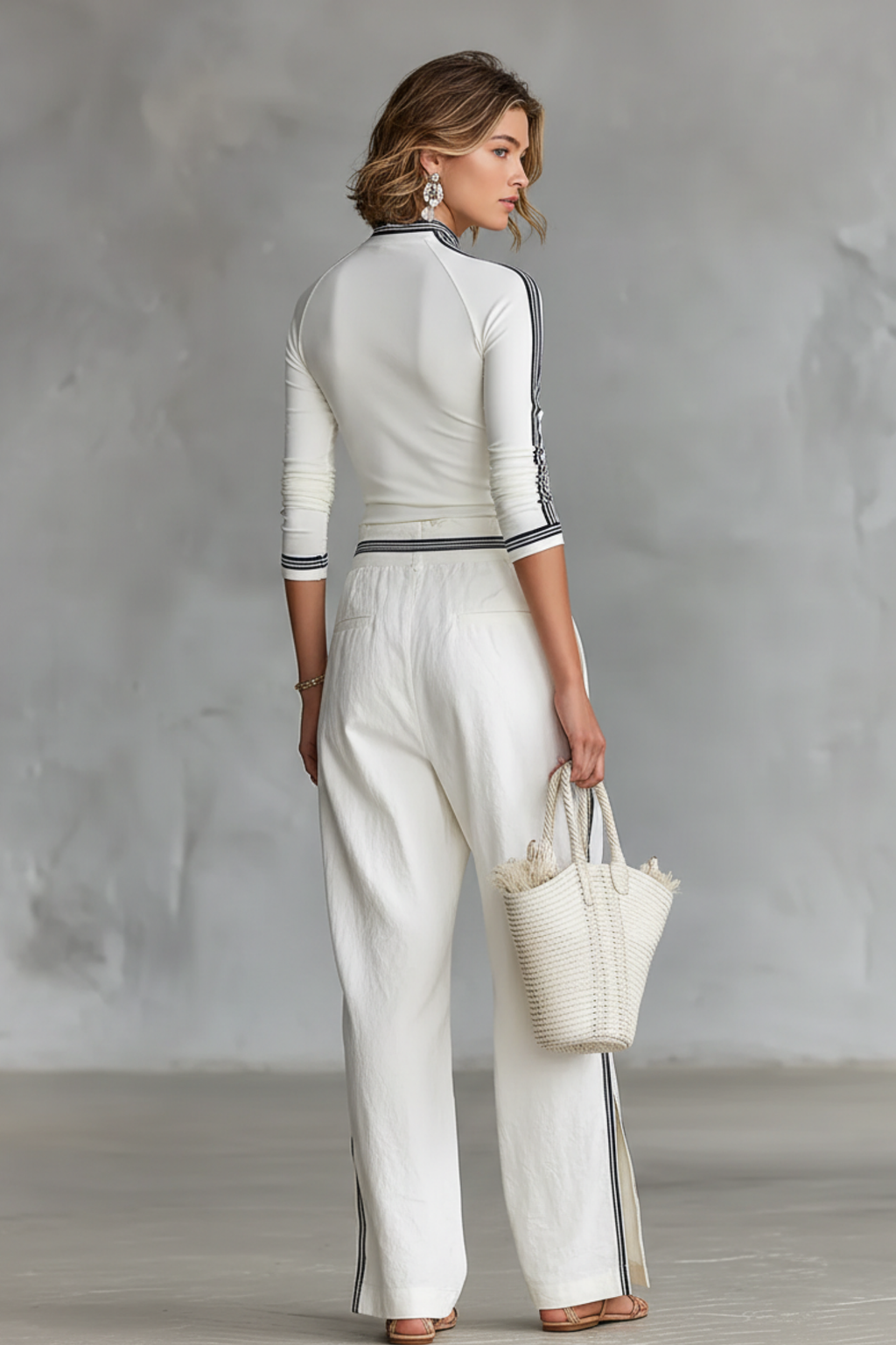 Half Neck Sports Wide Leg Two Piece Pants Set