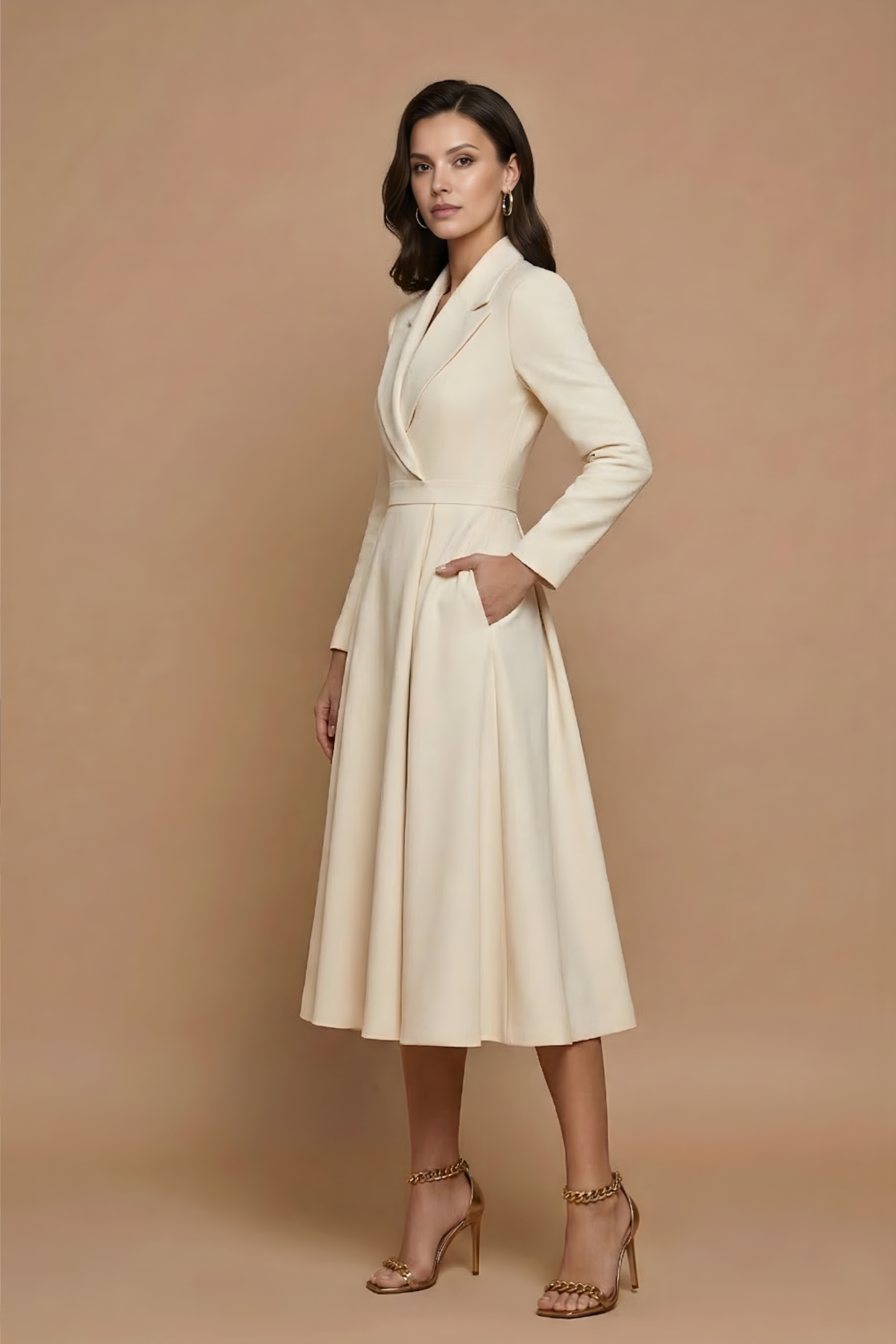 Pleated Midi Dress with Tailored Blazer Style Design