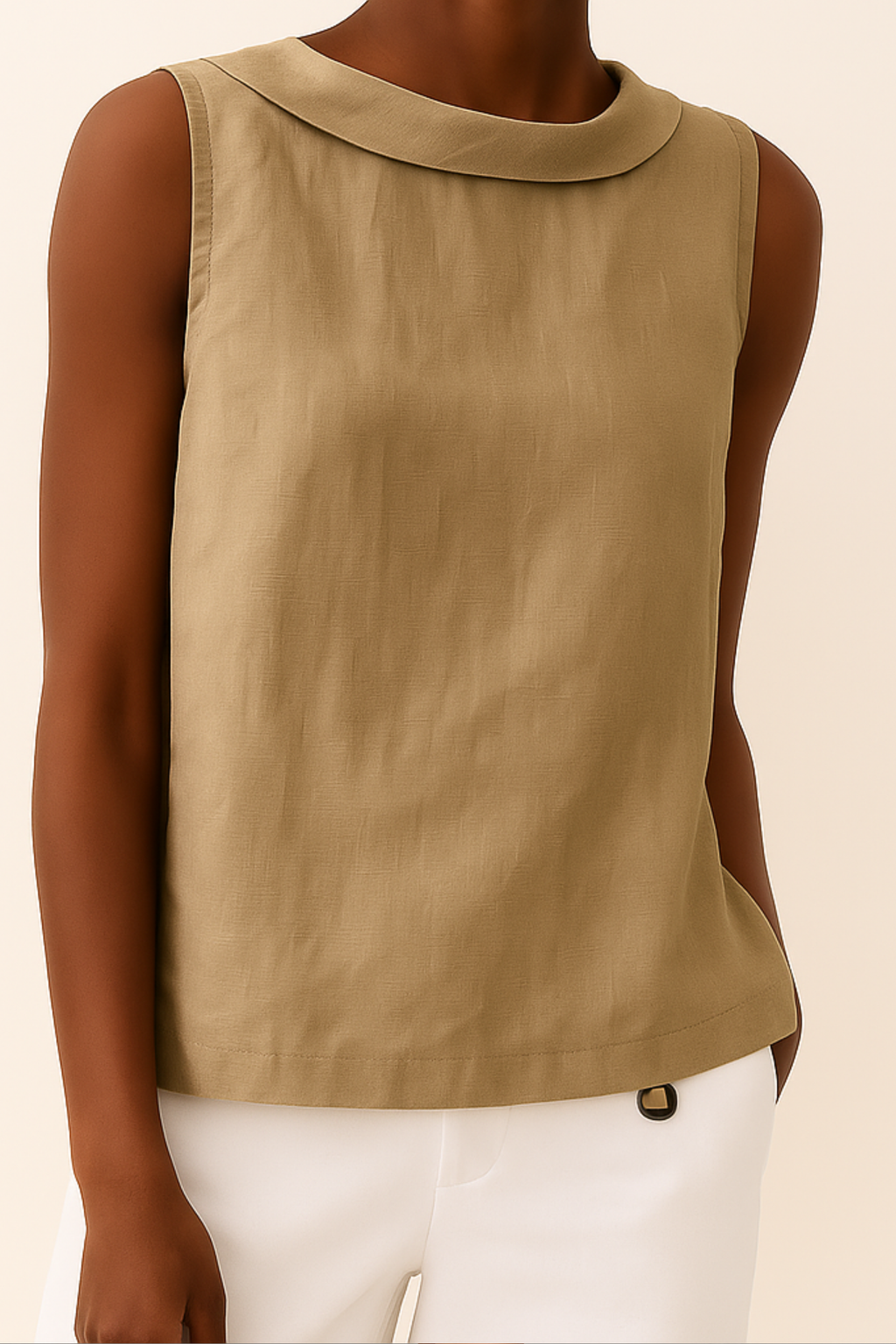 Minimalist Sleeveless Roll Collar Top
