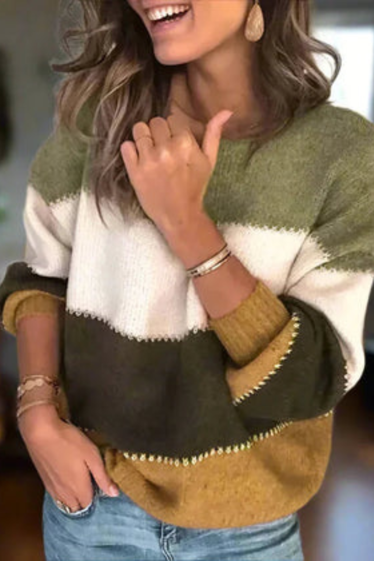 Colorblock Relaxed Fit Knit Sweater