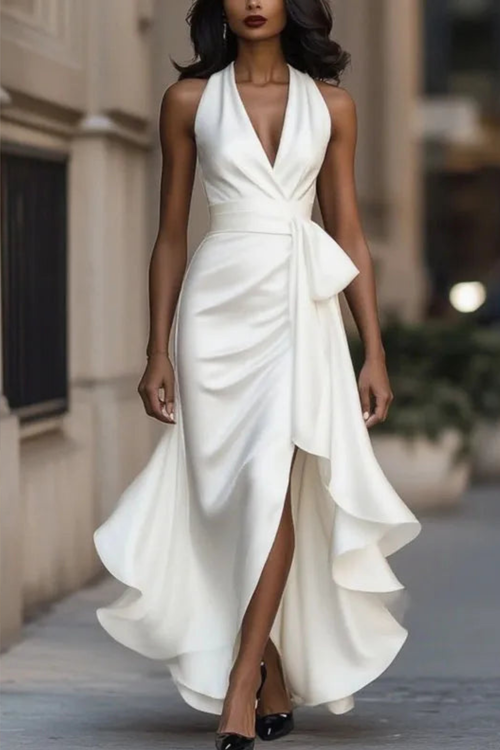 Chic Halter Satin Flow Maxi Dress