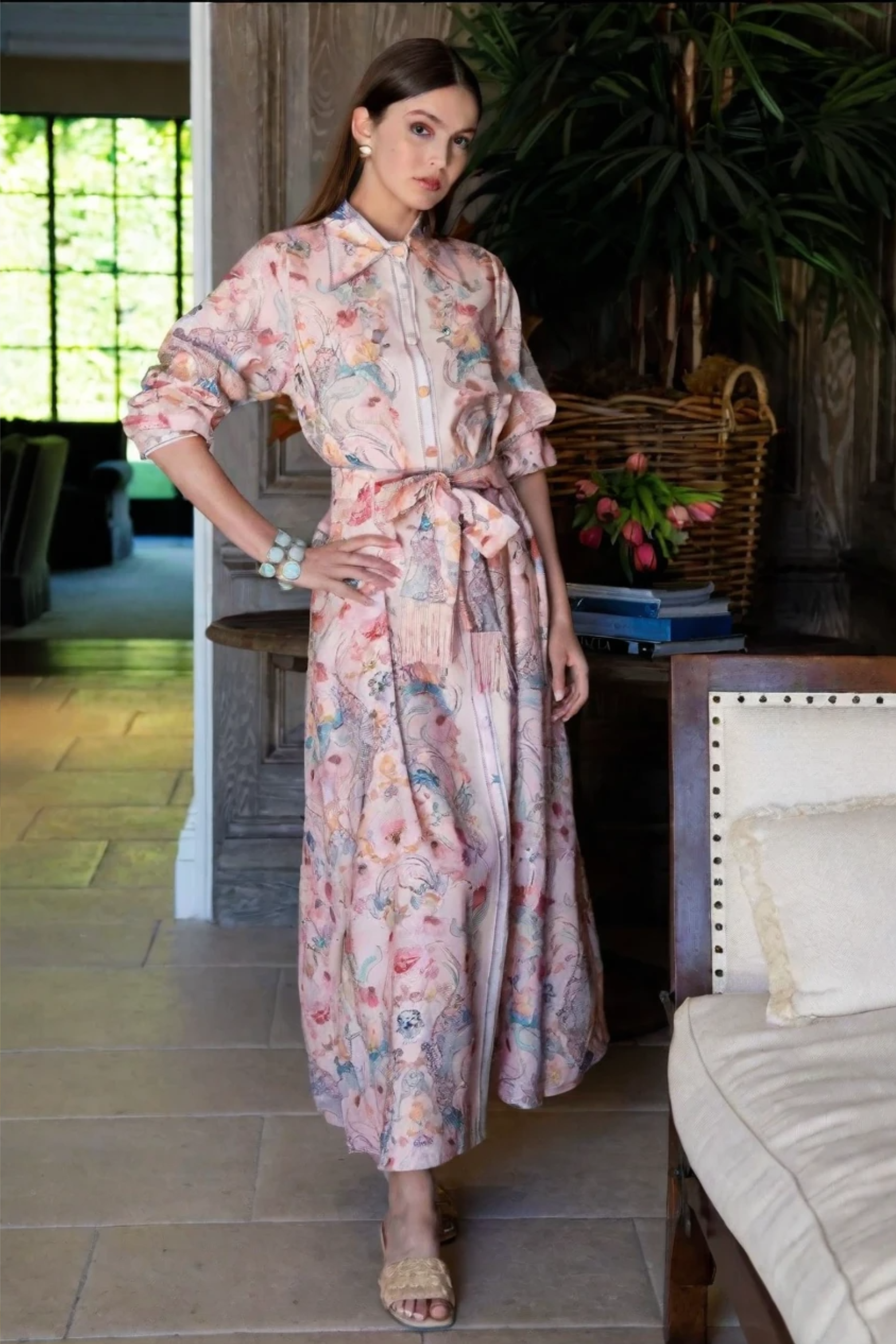 Floral Cotton Linen Maxi Dress