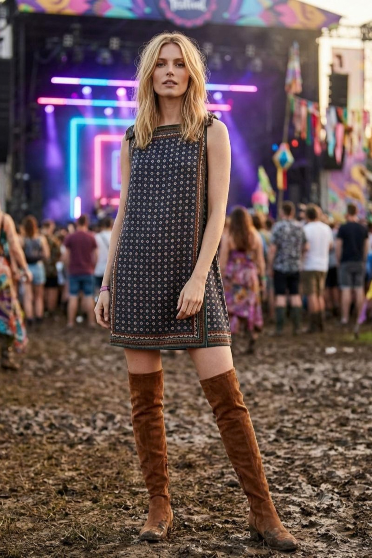 Vintage Foulard Print Mini Dress