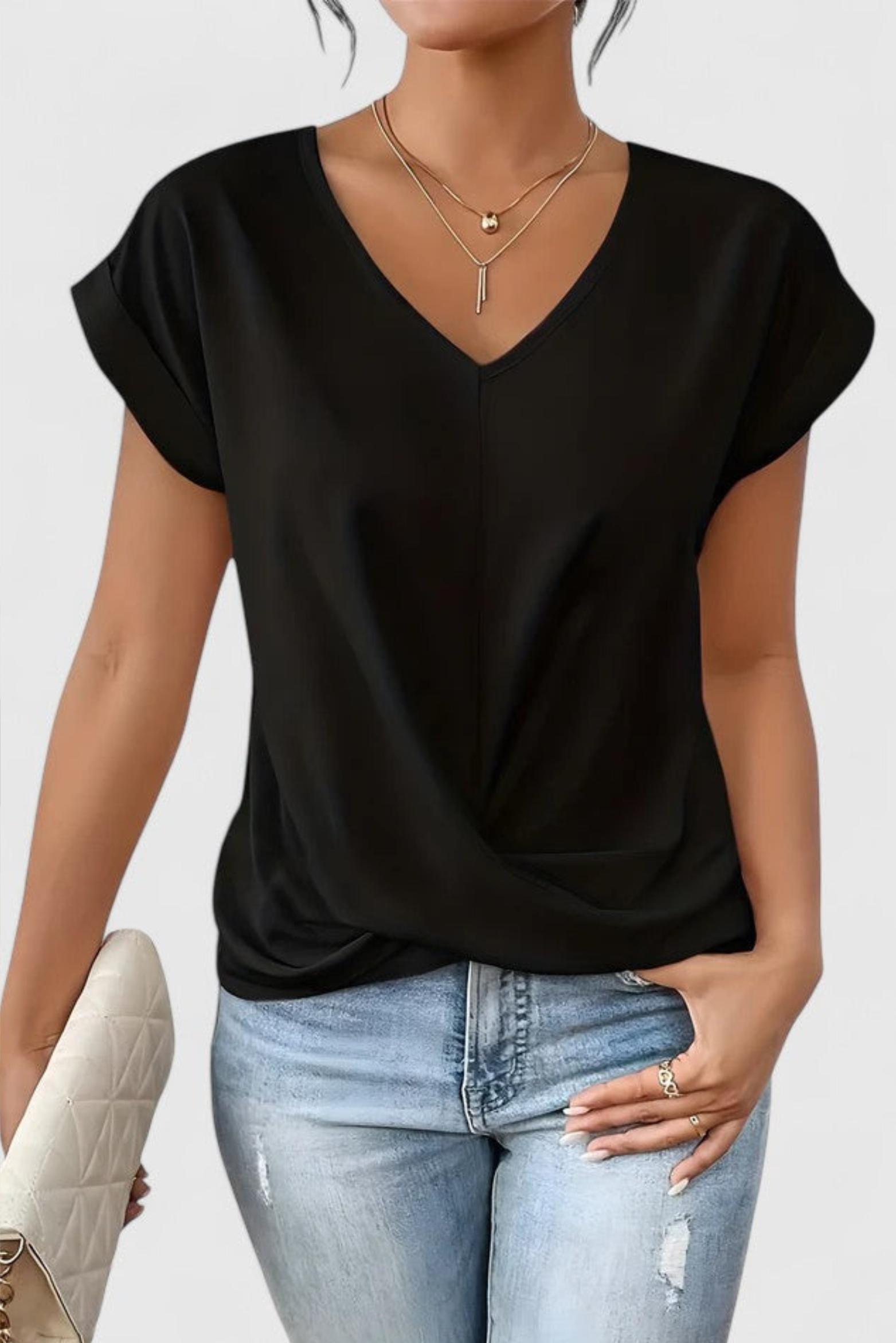 Twist Front V Neck Casual Top