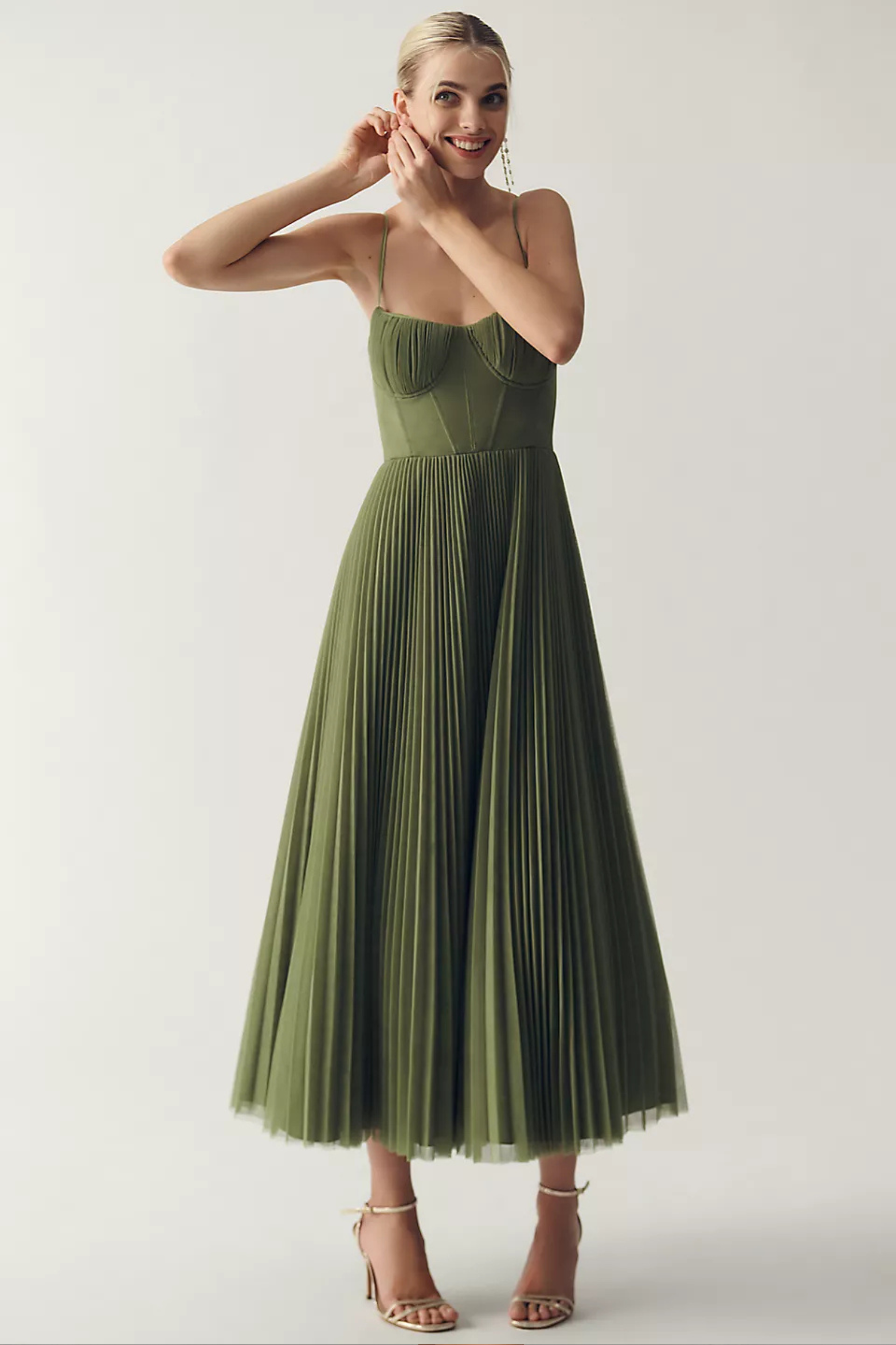 Minimalist Pleated Slip Midi Dress