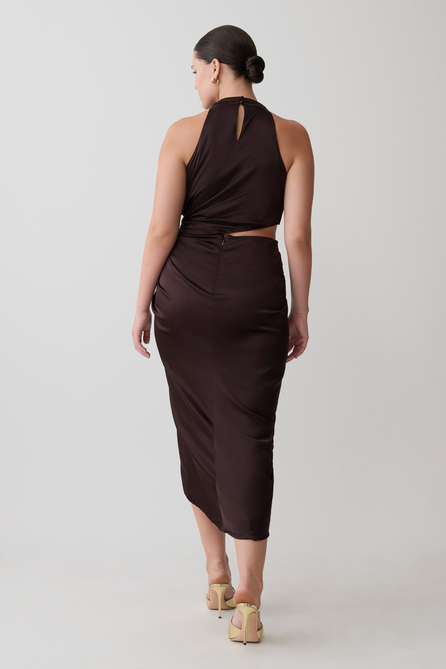 Draped Halter Midi Dress - Dark Chocolate