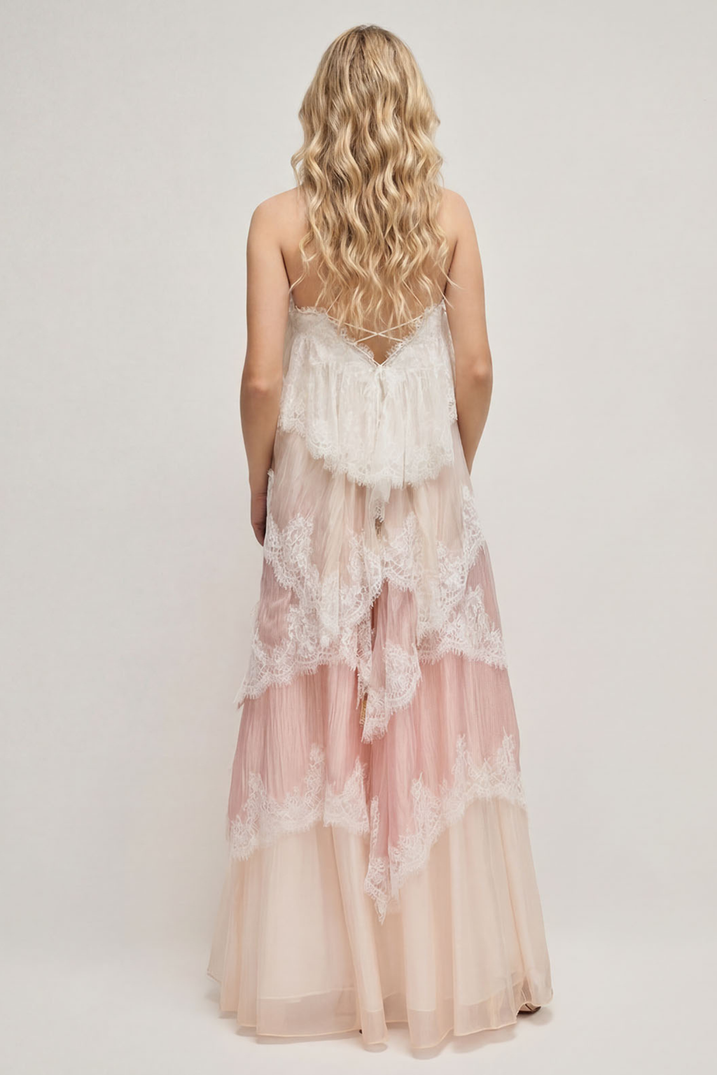 Ombre Lace Trim Maxi Dress with Tiered Skirt