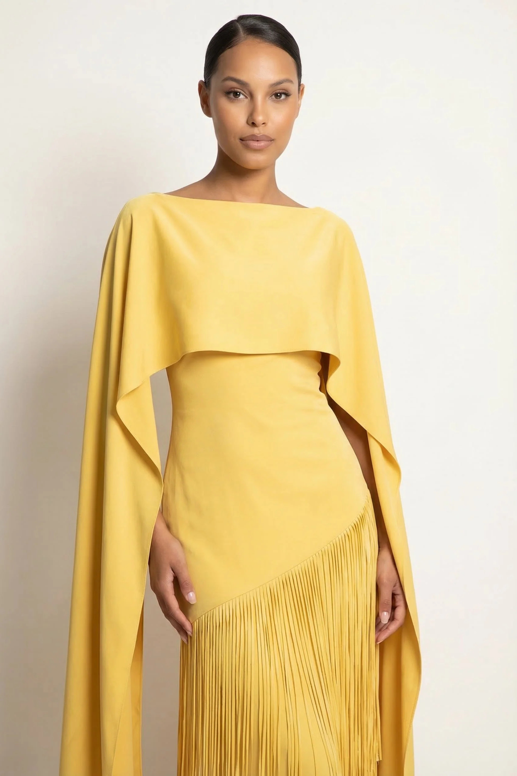 Cape Sleeve Fringe Maxi Dress