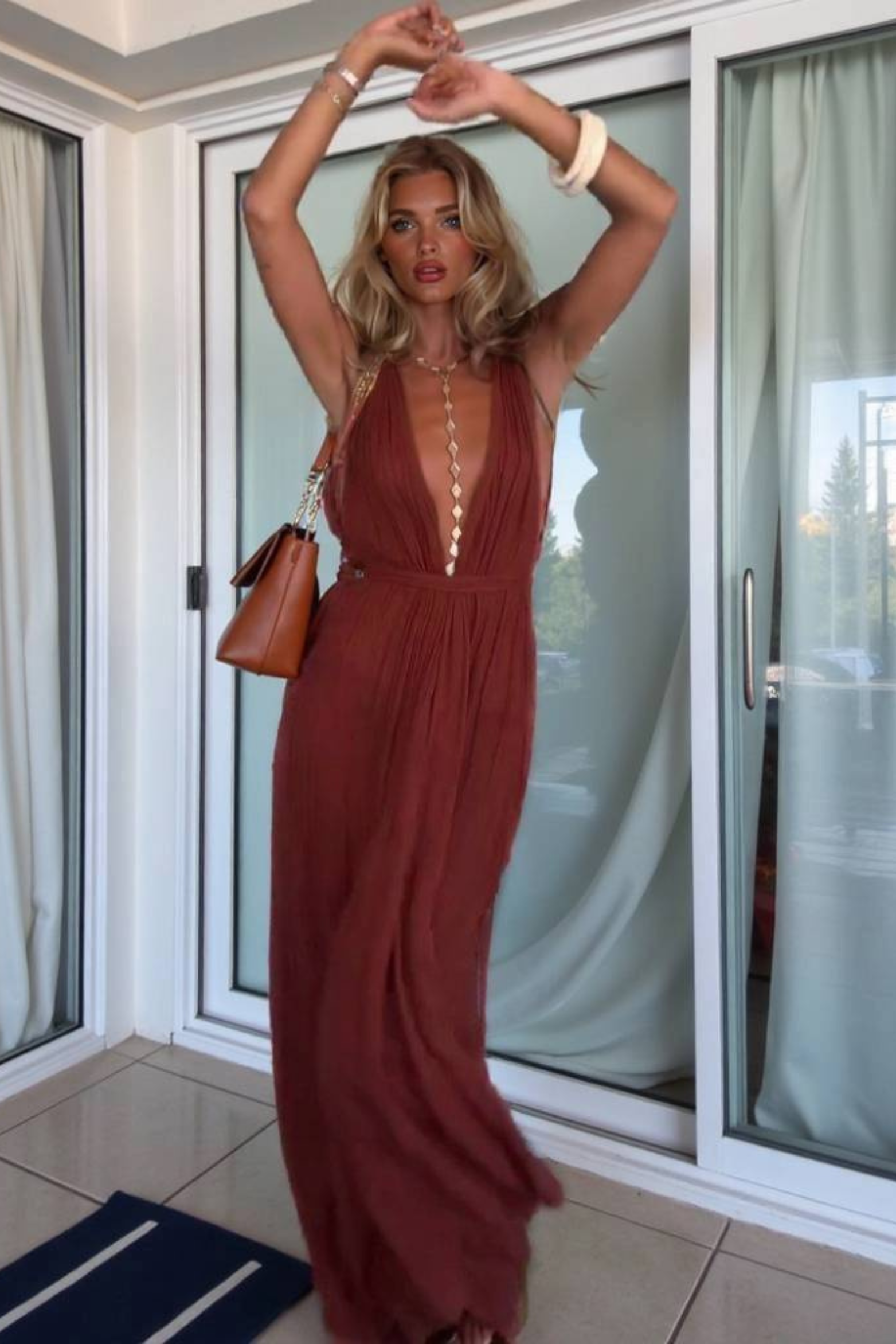 V-Neck Lace-Up Backless Jumpsuit with High Waist Design