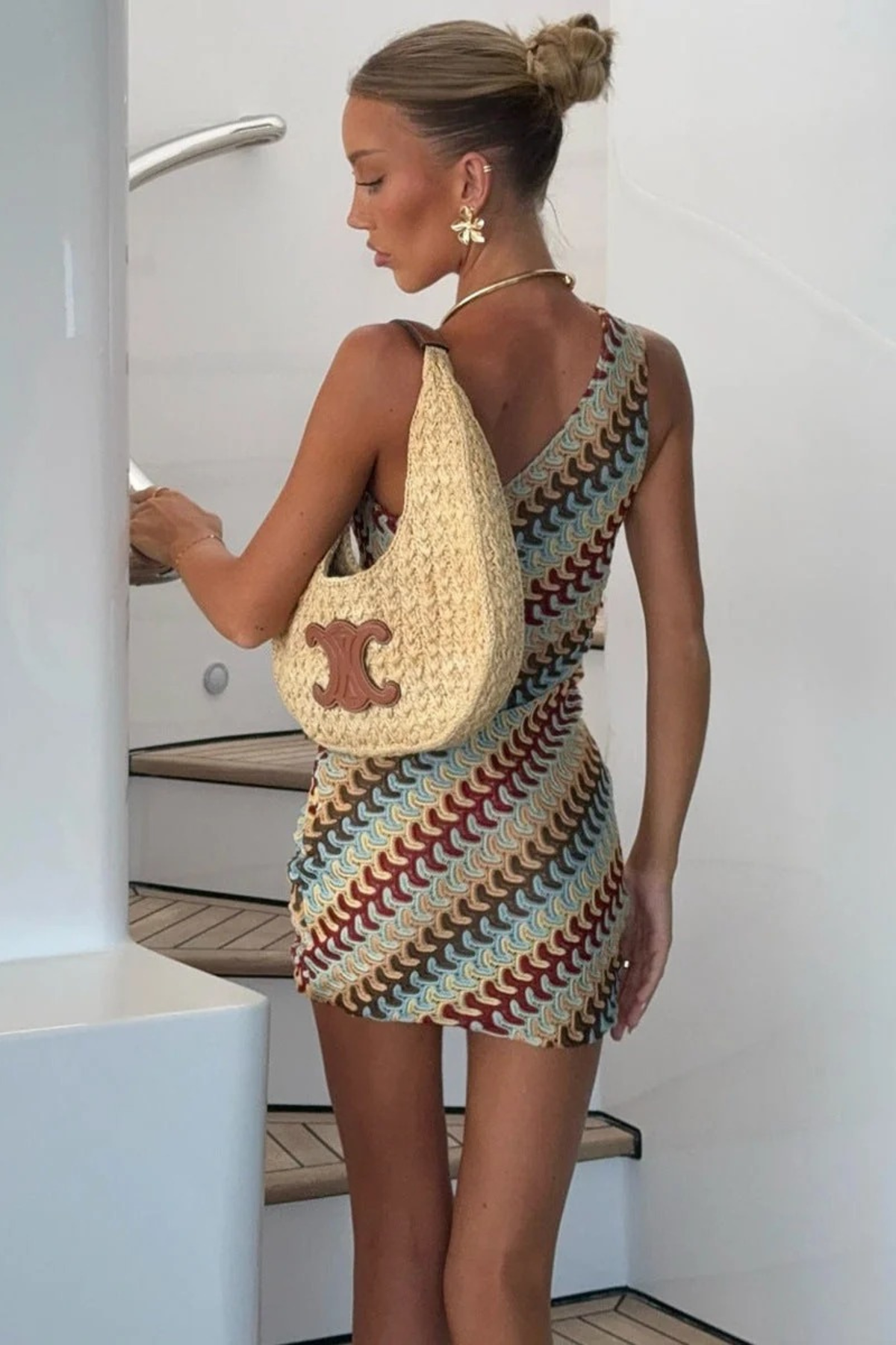One Shoulder Scallop Print Mini Dress