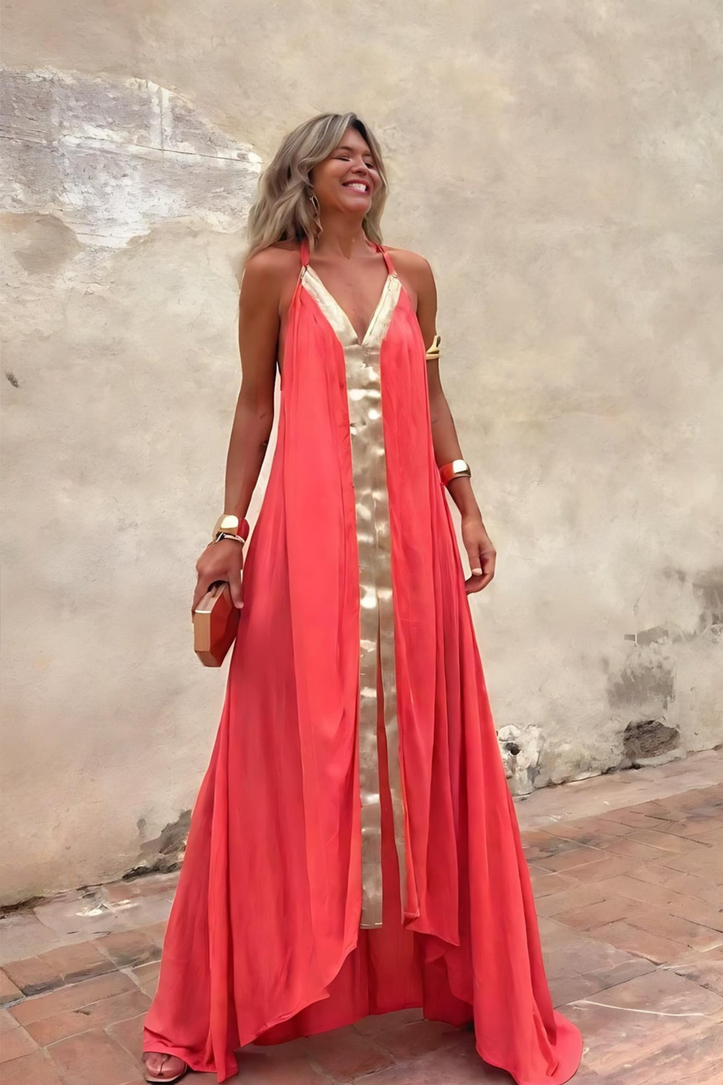 Coral Gold Evening Gown
