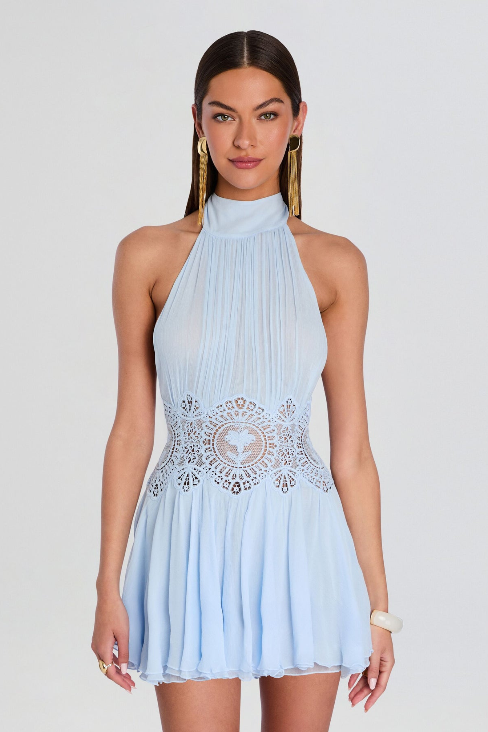 Backless Chiffon Lace Mini Dress