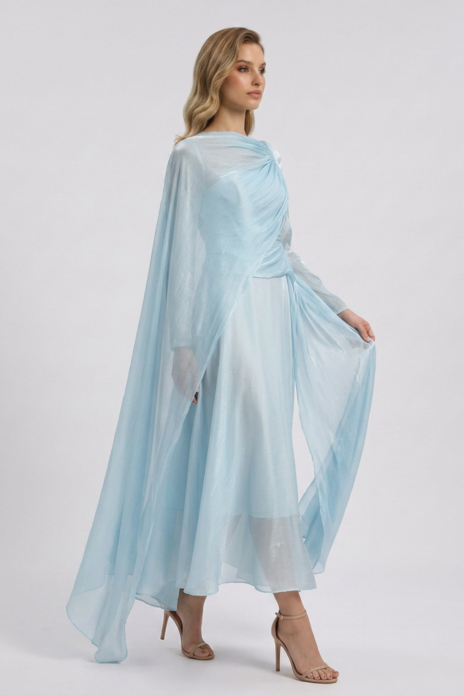 Draped Maxi Dress with Cape Sleeves