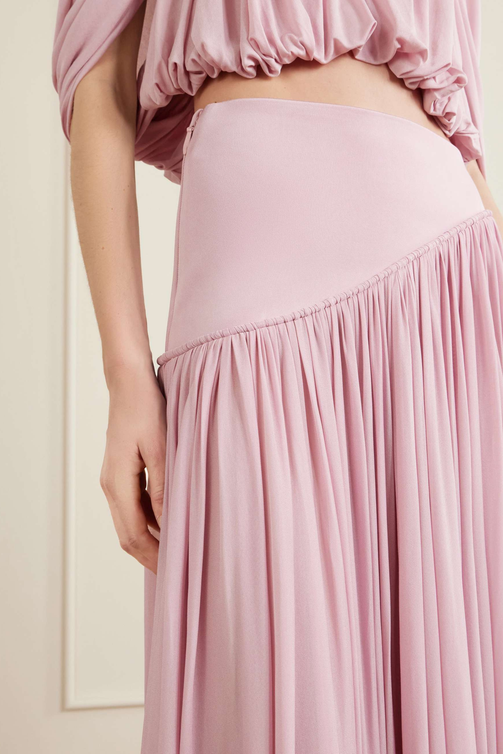Cutout Ruched Crop Top and Pleated Maxi Skirt Set