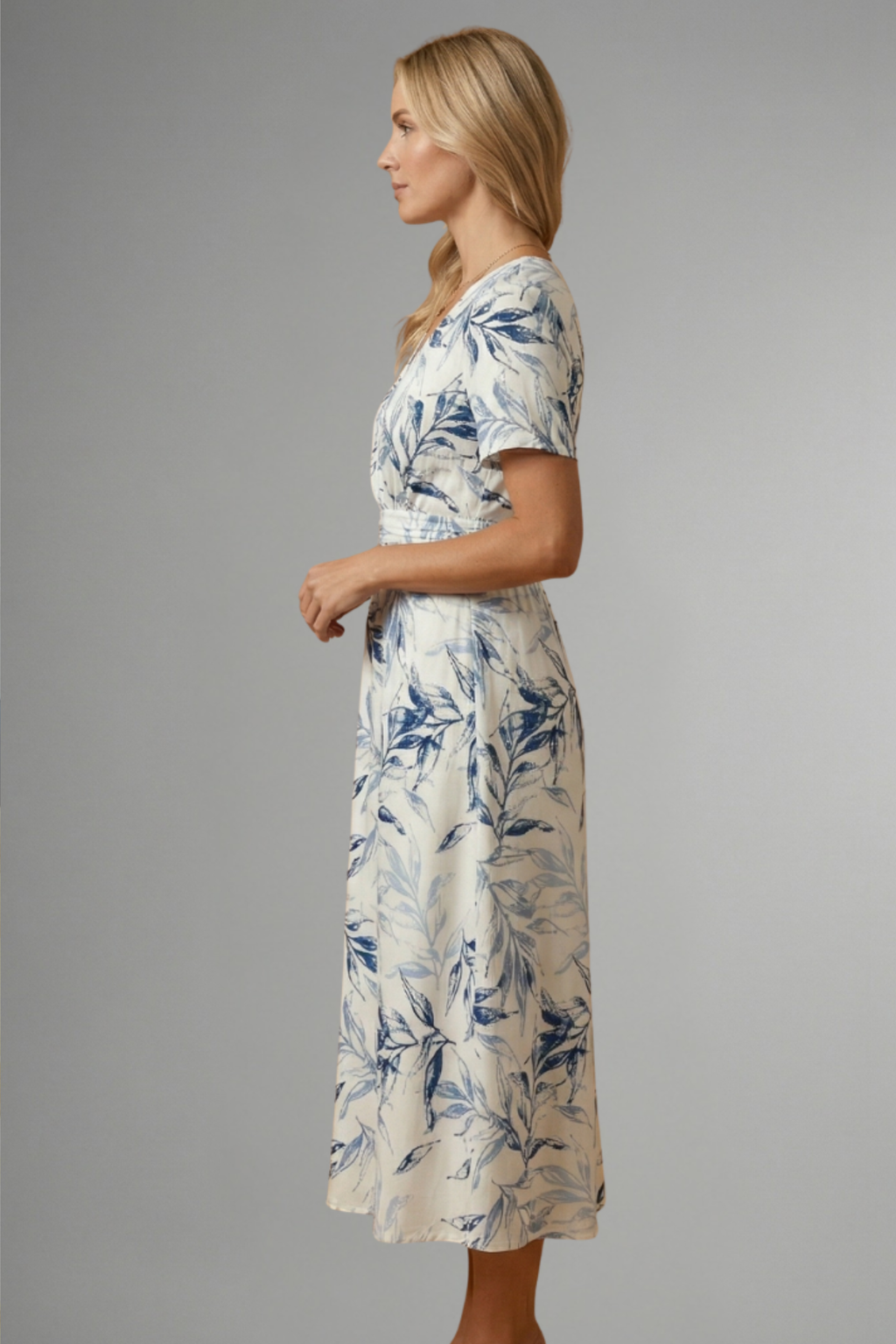 Chic Botanical Wrap Midi Dress