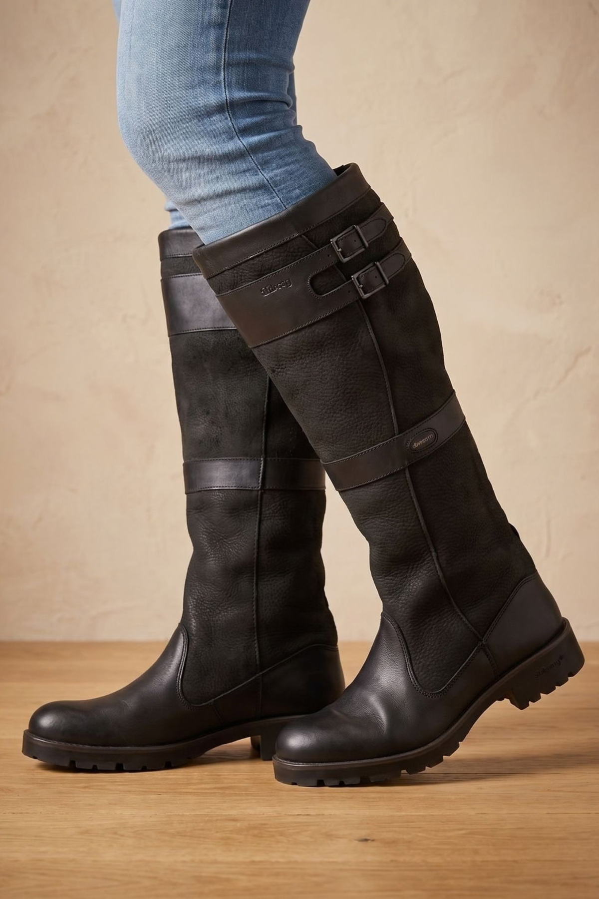 Double Buckle Knee High Pull On Boots