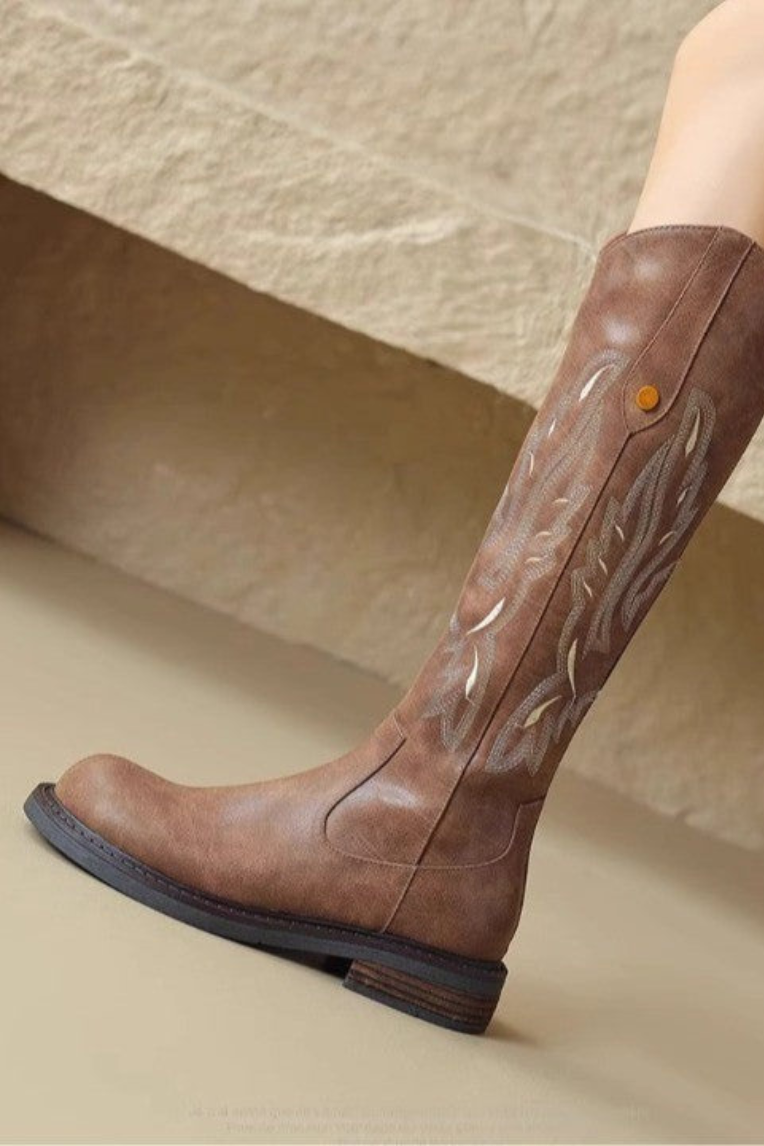 Women's Embroidered Knee High Biker Boots