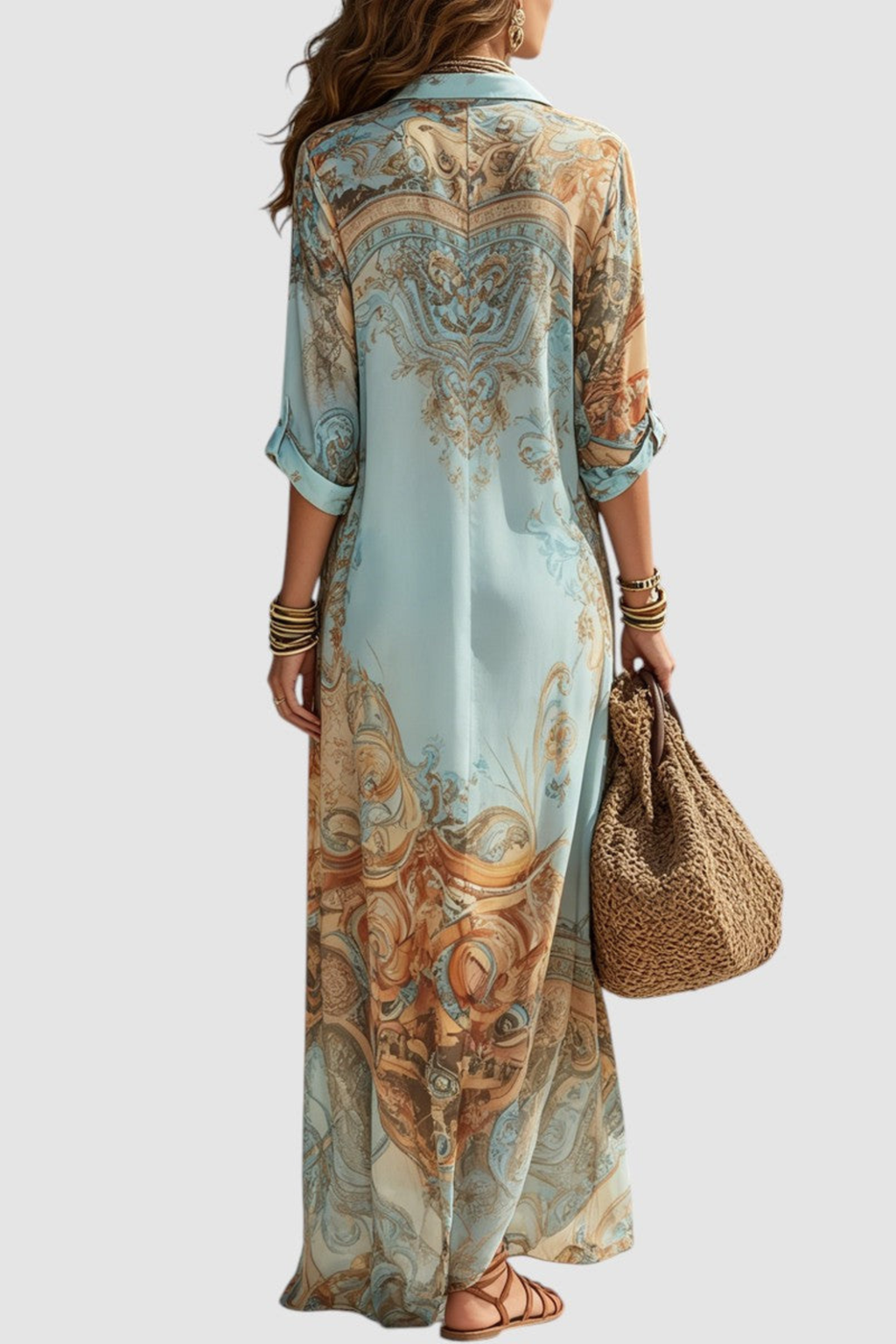 Vintage Art Print Button Front Shirt Dress