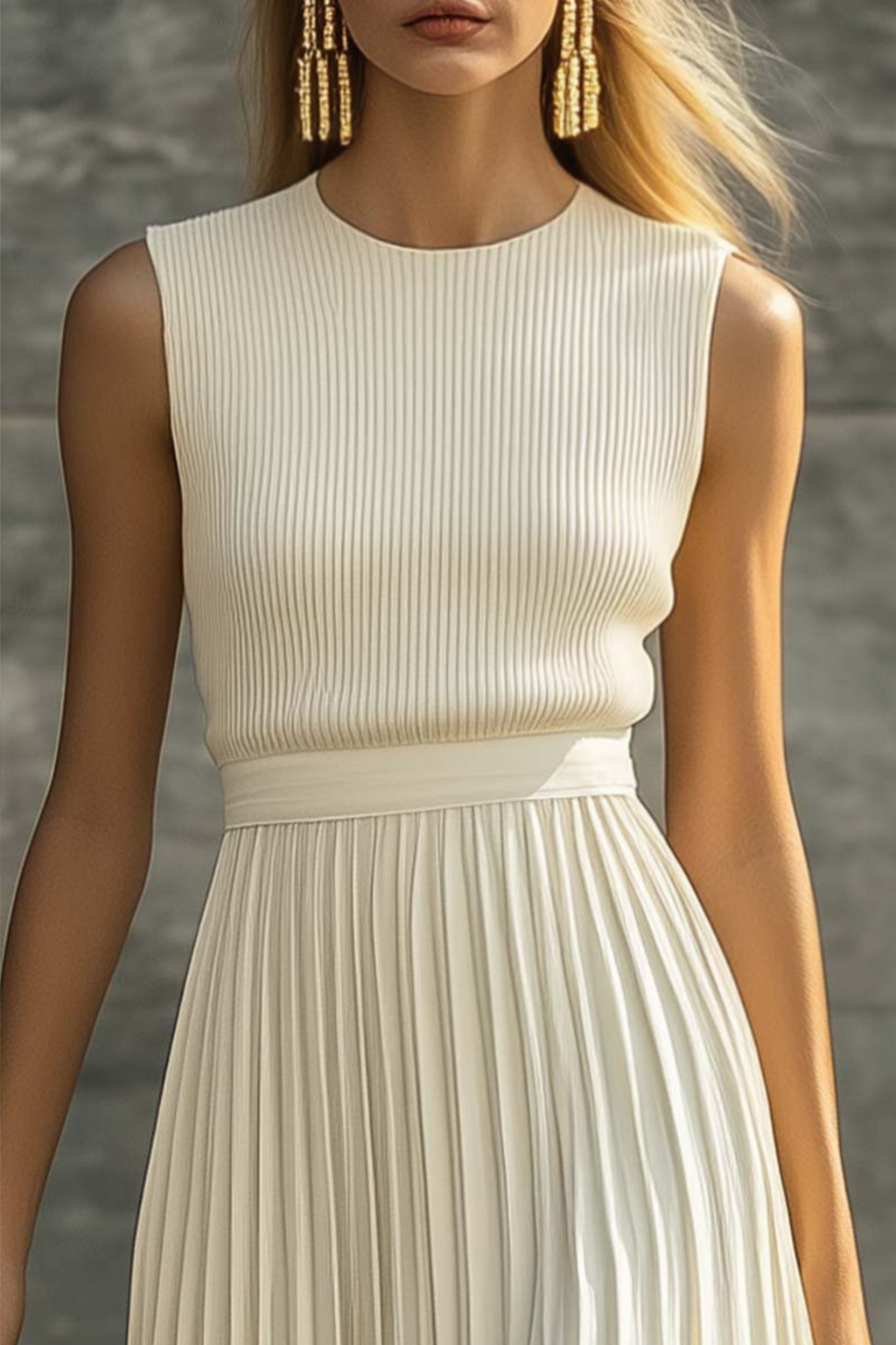 Sleeveless Knit Maxi Dress with Pleated Chiffon Skirt