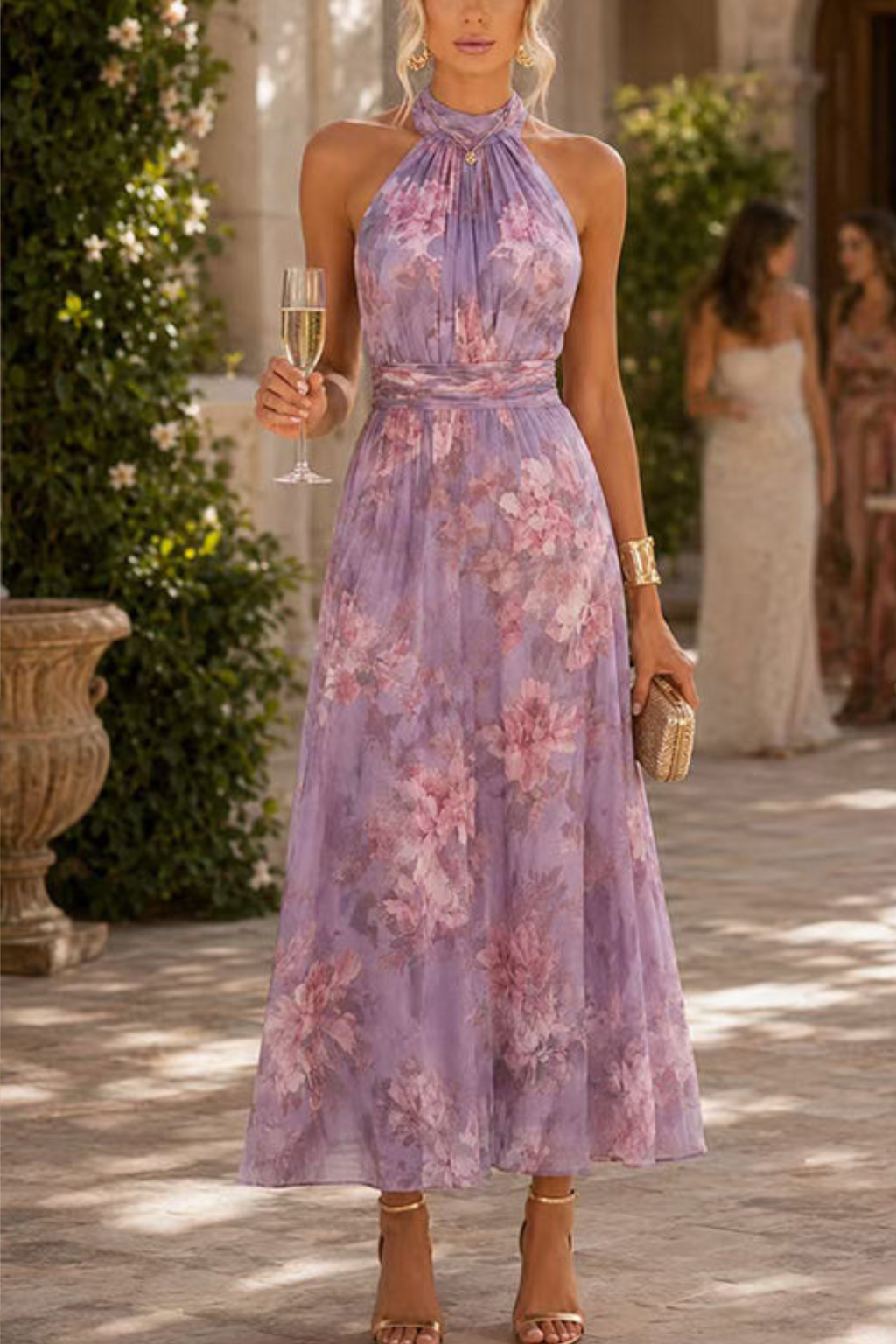 Floral Waisted Maxi Dress with Flowing Sleeveless Silhouette