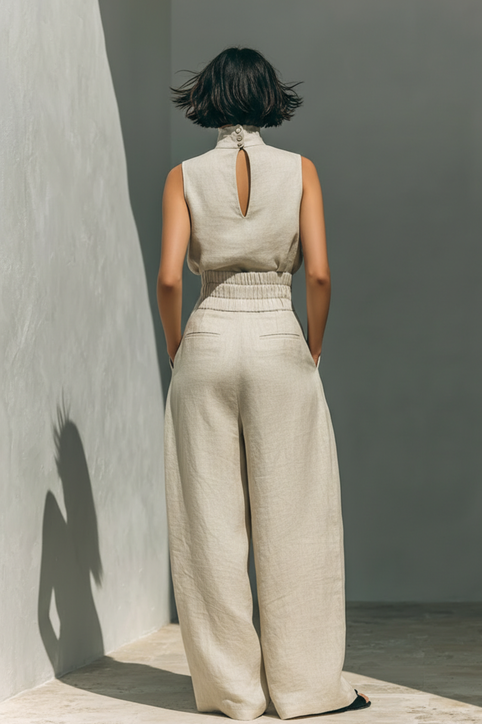 Linen Blend Sleeveless Top Wide Leg Pants Set