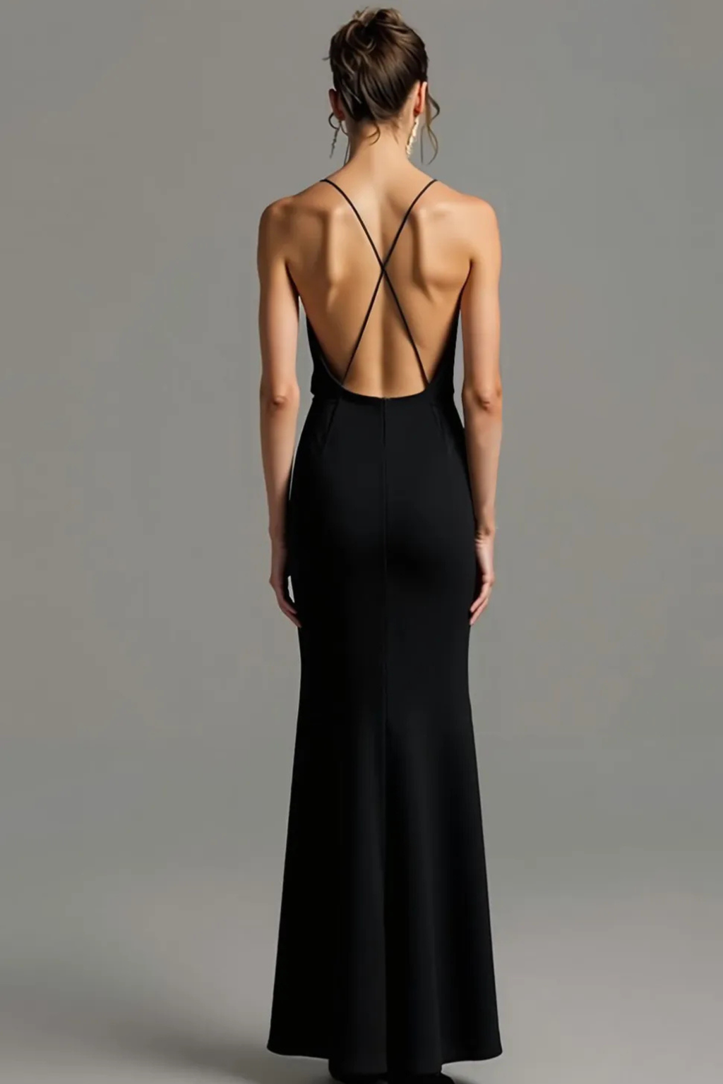Deep V Backless Chiffon Slit Evening Dress