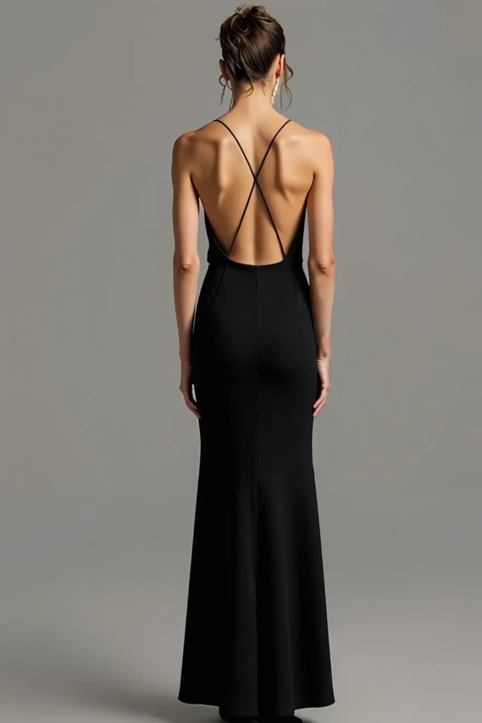 Deep V Backless Chiffon Slit Evening Dress