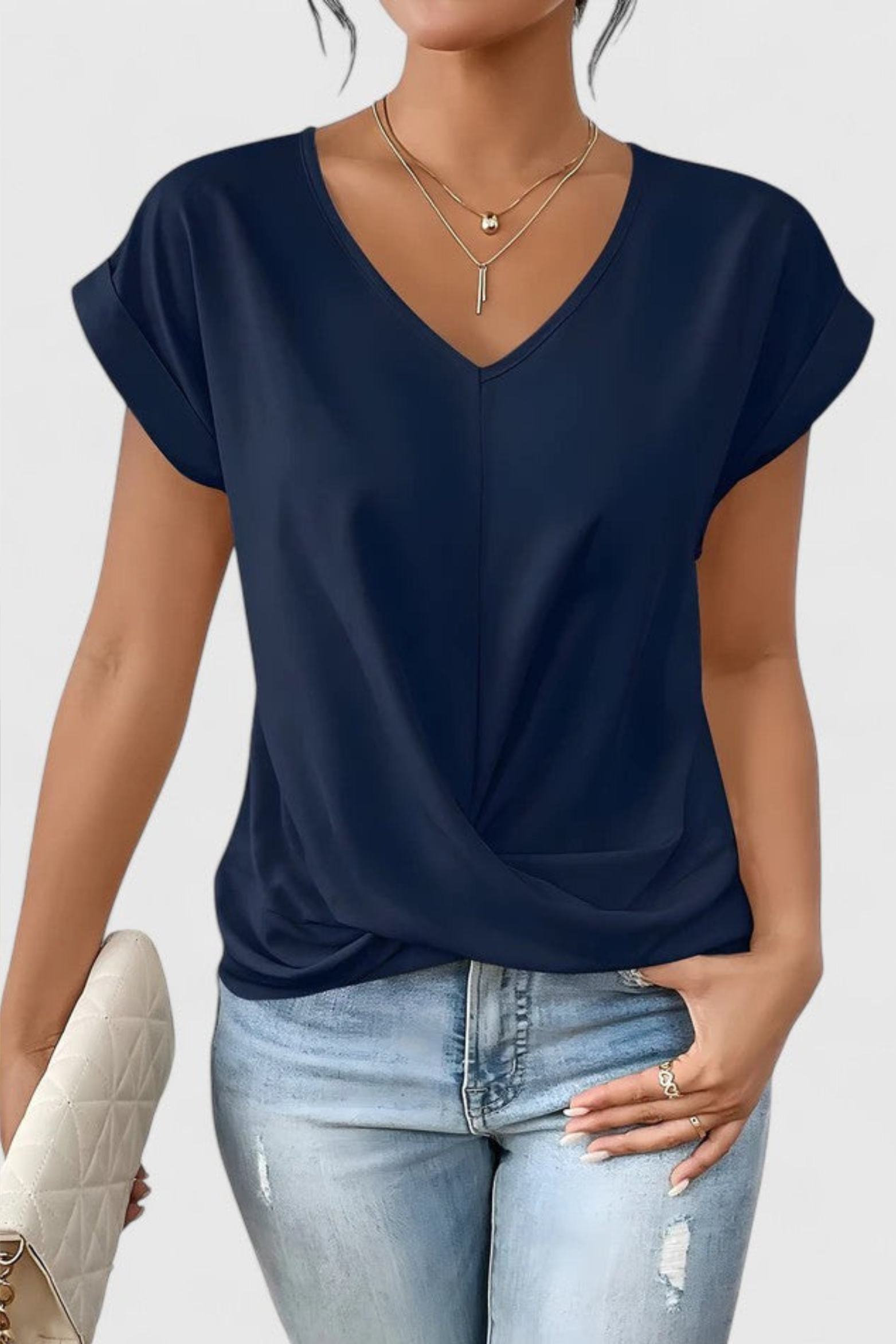 Twist Front V Neck Casual Top