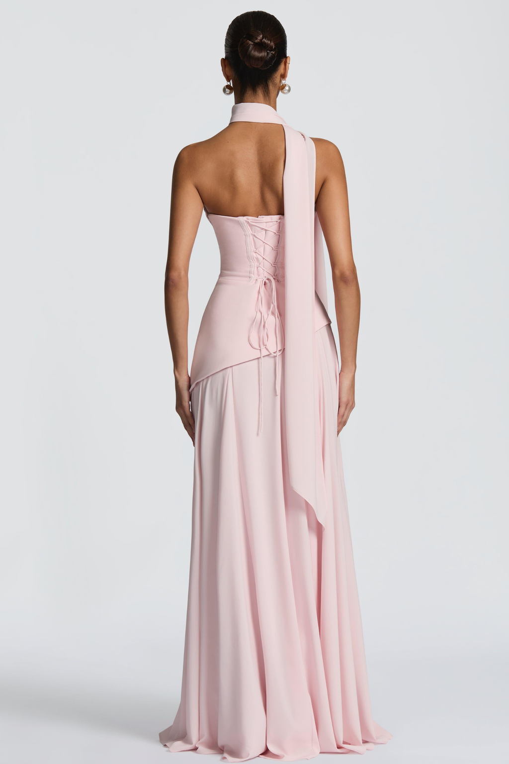 Ruched Off Shoulder Tie-Up Chiffon Maxi Dress