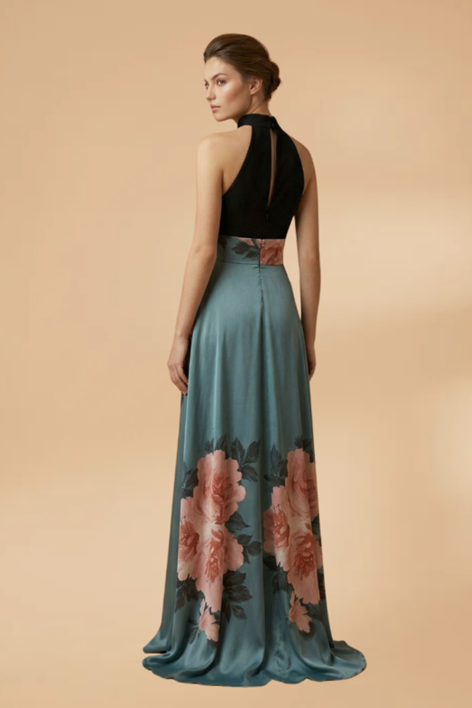 Floral Print A Line Maxi Dress with Slit Detail