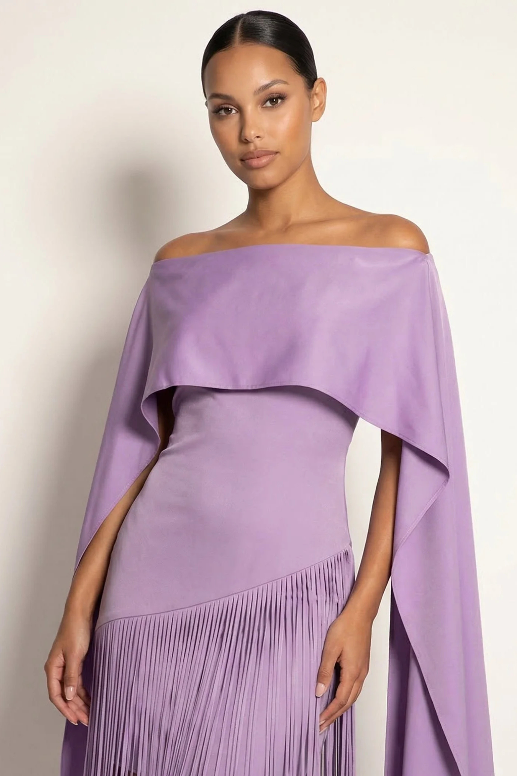 Cape Sleeve Fringe Maxi Dress