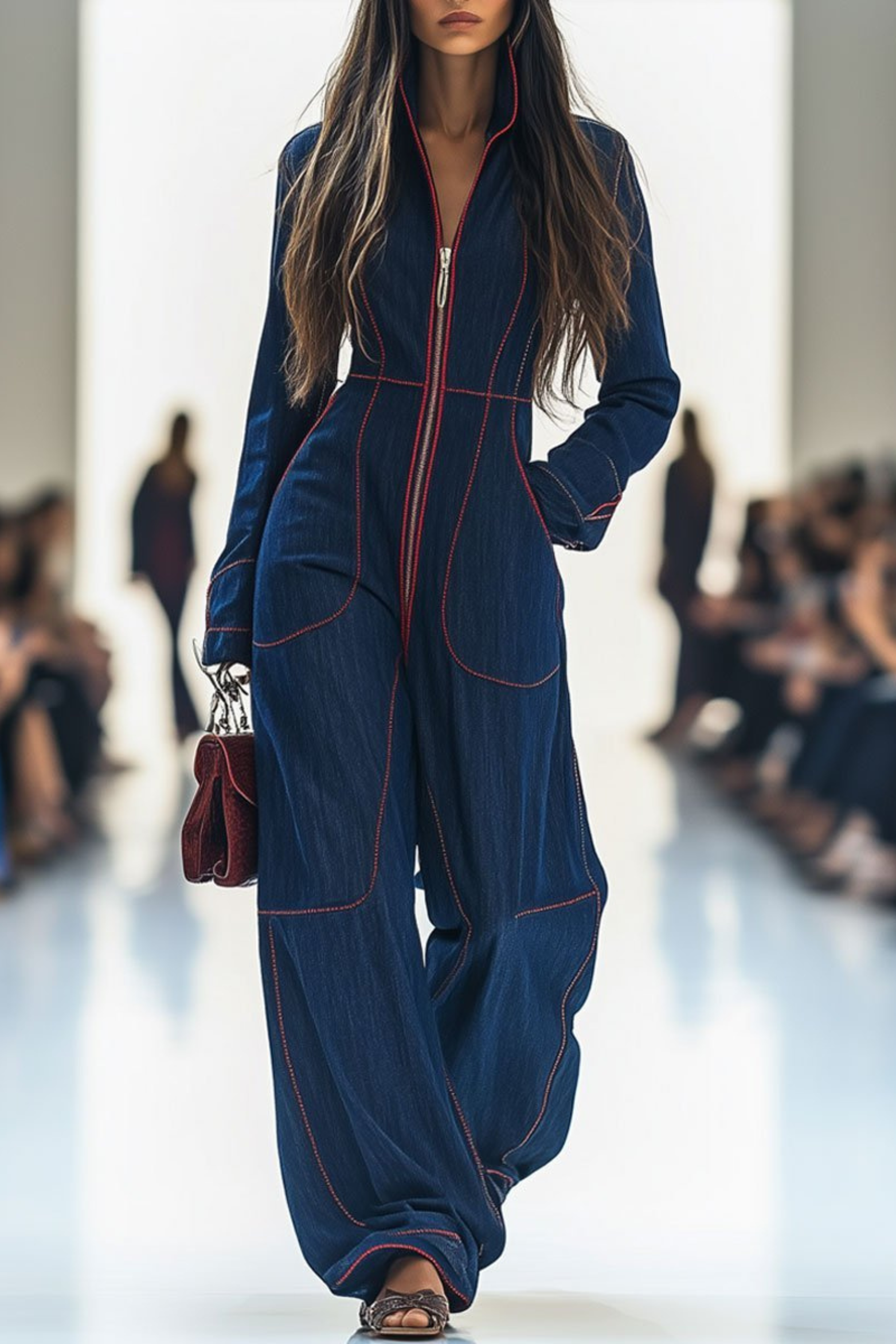 Women's Zip Front Wide Leg Jumpsuit