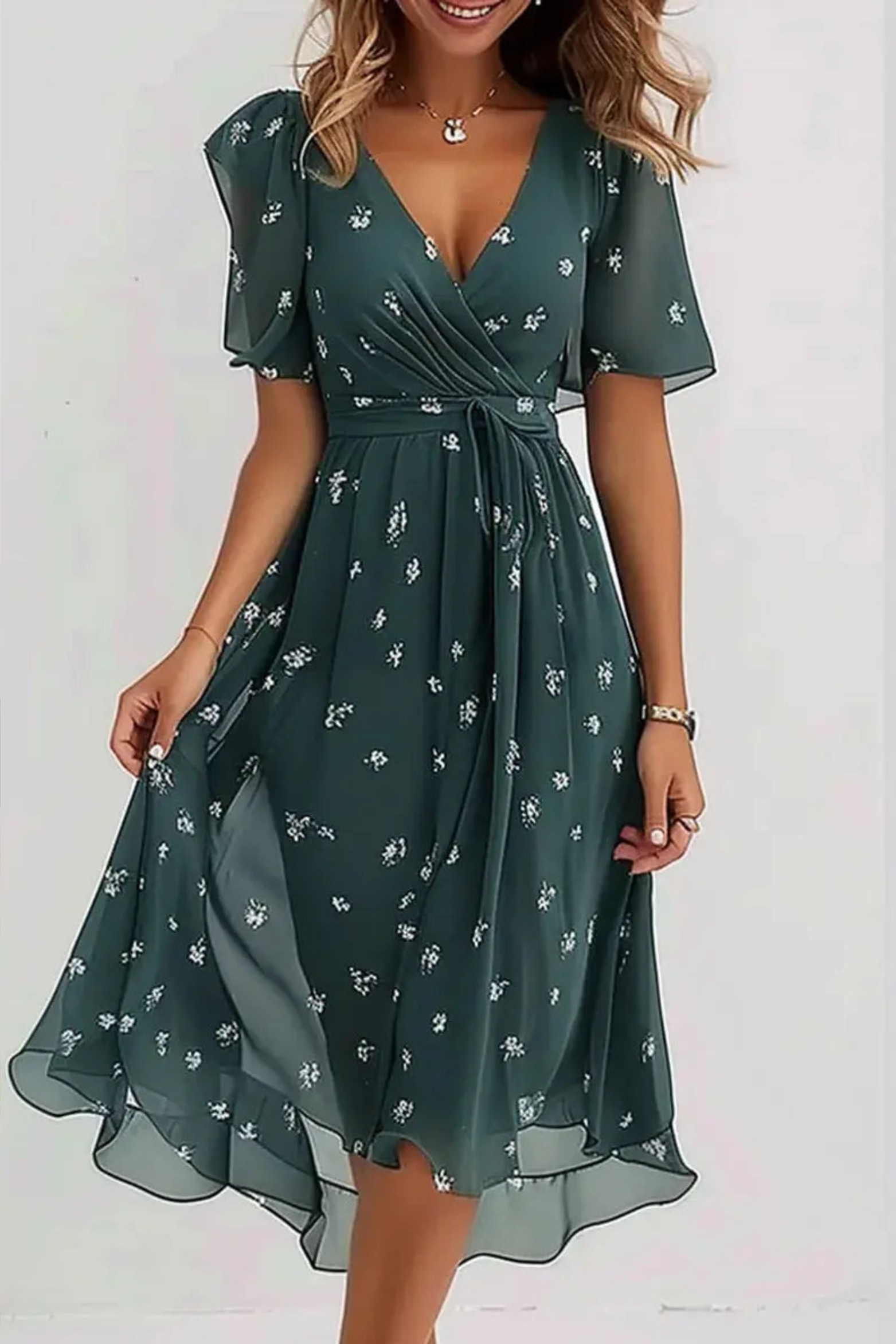 Romantic Floral Flowing Midi Dress