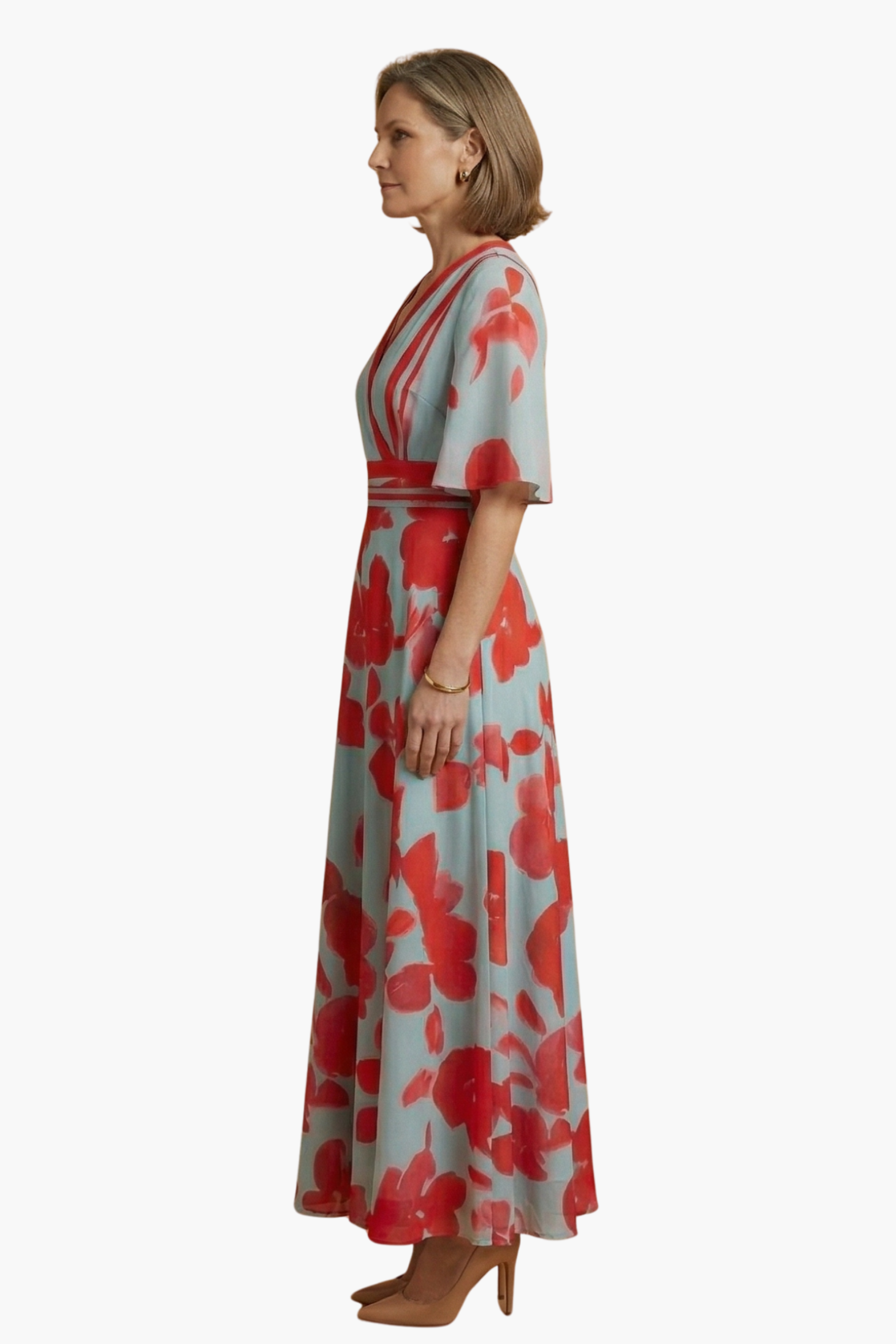 Elegant Floral V Neck Summer Dress