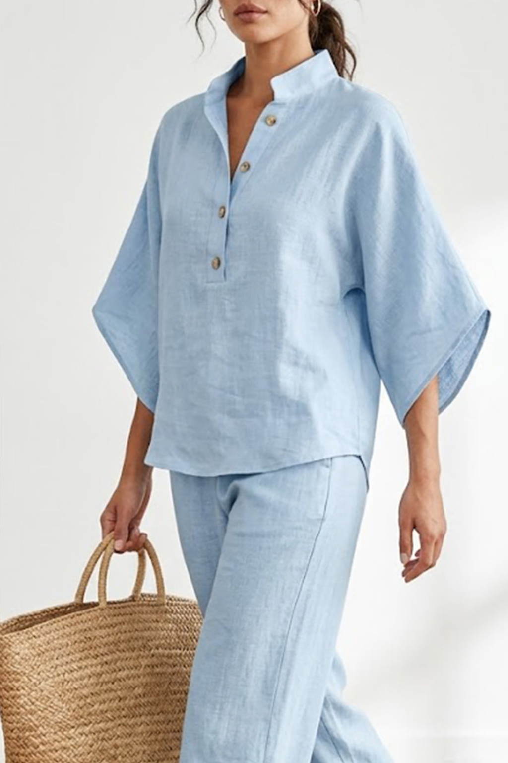 Casual Batwing Sleeve Linen Set