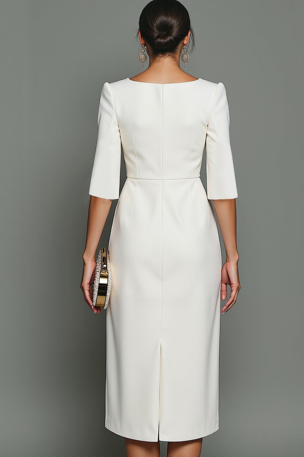 Bateau Neck Sheath Midi Formal Dress